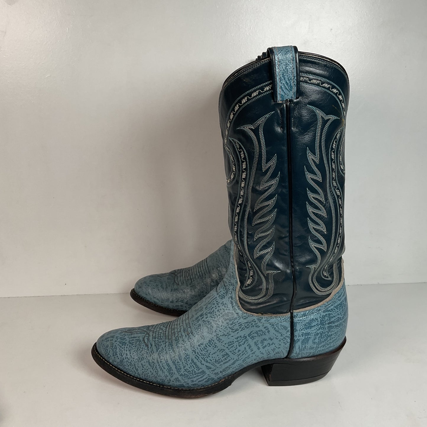 Vintage Tony Lama Blue Antelope Cowboy Boots 10.5 D Exotic Gold Label