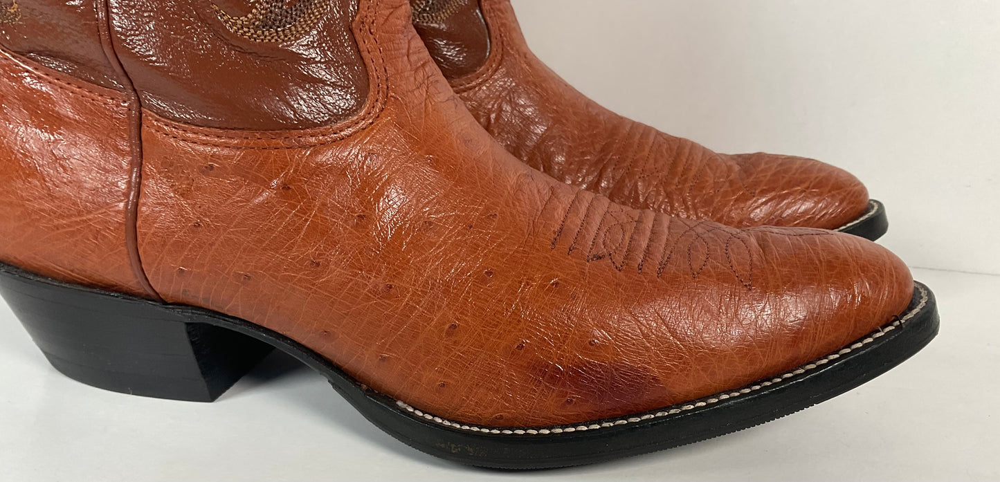 Vintage Nocona Exotic Smooth Ostrich Cowboy Boots Men’s 10.5 C Peanut Brittle