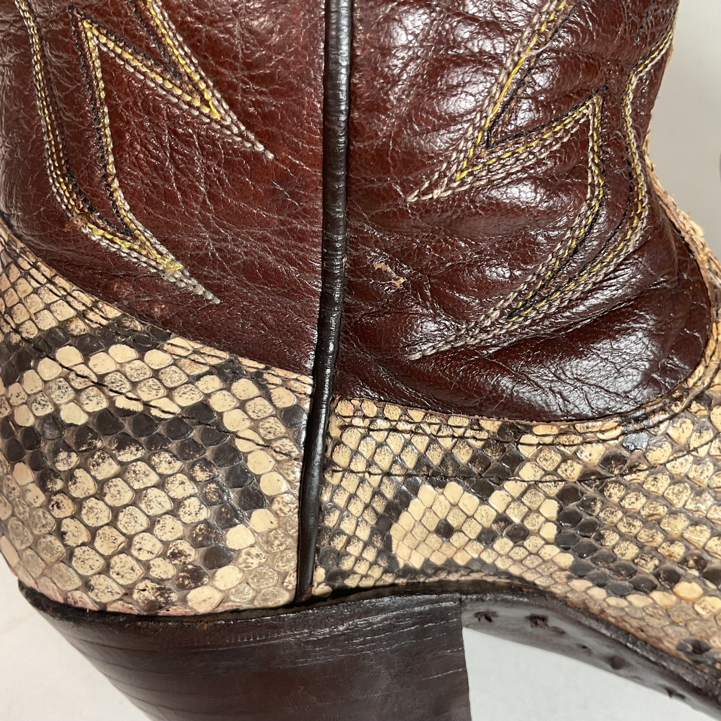 Vintage Dan Post Tall Python Cowgirl Boots 7.5 C USA Made Front Cut