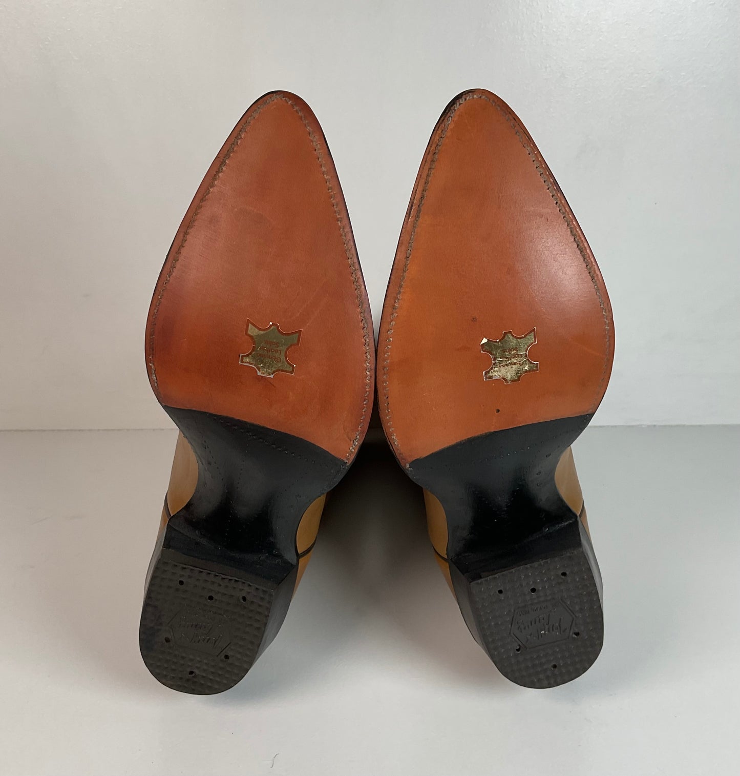 Vintage 1960s Tony Lama Gold Label Cowboy Boots 12 E Carmel Brown