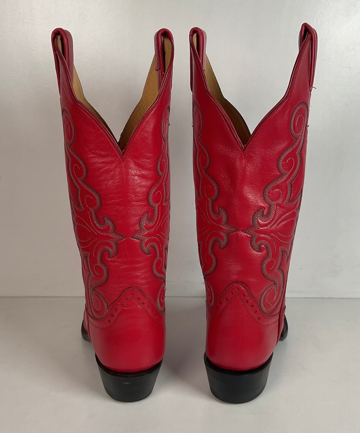 Honcho Custom Ruby Red Cowgirl Boots 8 A USA Made Scallop Top