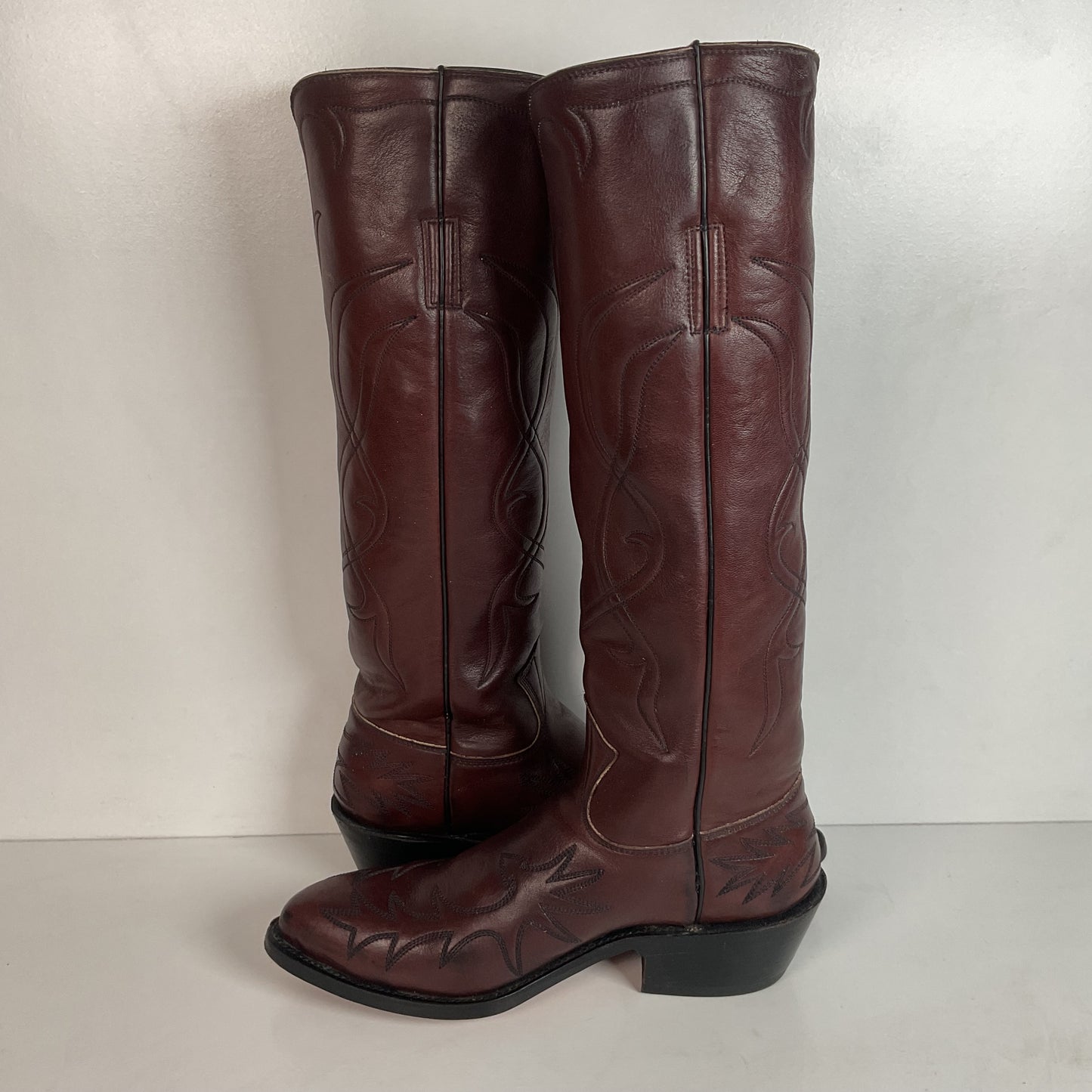Vintage Stewart Boot Company Tall Cowgirl Boots 10 Narrow Romero Cloth Pulls