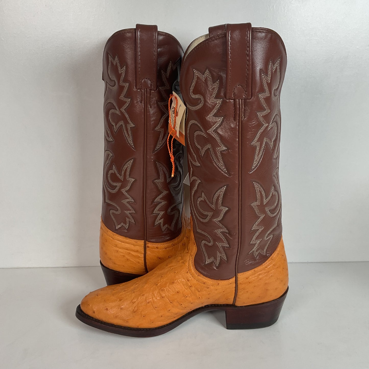 Vintage J. Chisholm Men’s Butterscotch Ostrich 7.5 D USA Made Exotic Pin Quill