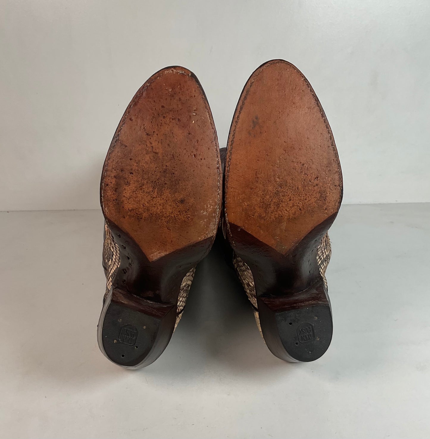 Vintage Dan Post Tall Python Cowgirl Boots 7.5 C USA Made Front Cut