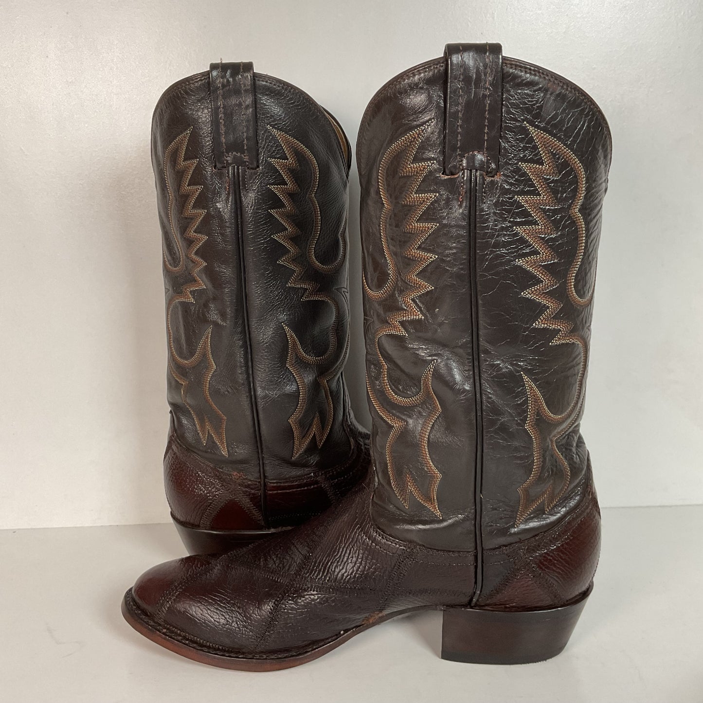 Vintage Tony Lama Patchwork Cowboy Boots 9.5 D Bullhide Gold Label Recraft