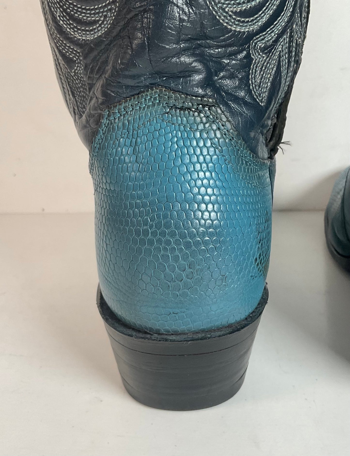 Vintage Justin Turquoise Cowgirl Boots 5 B Zipper Teju Lizard Vamp