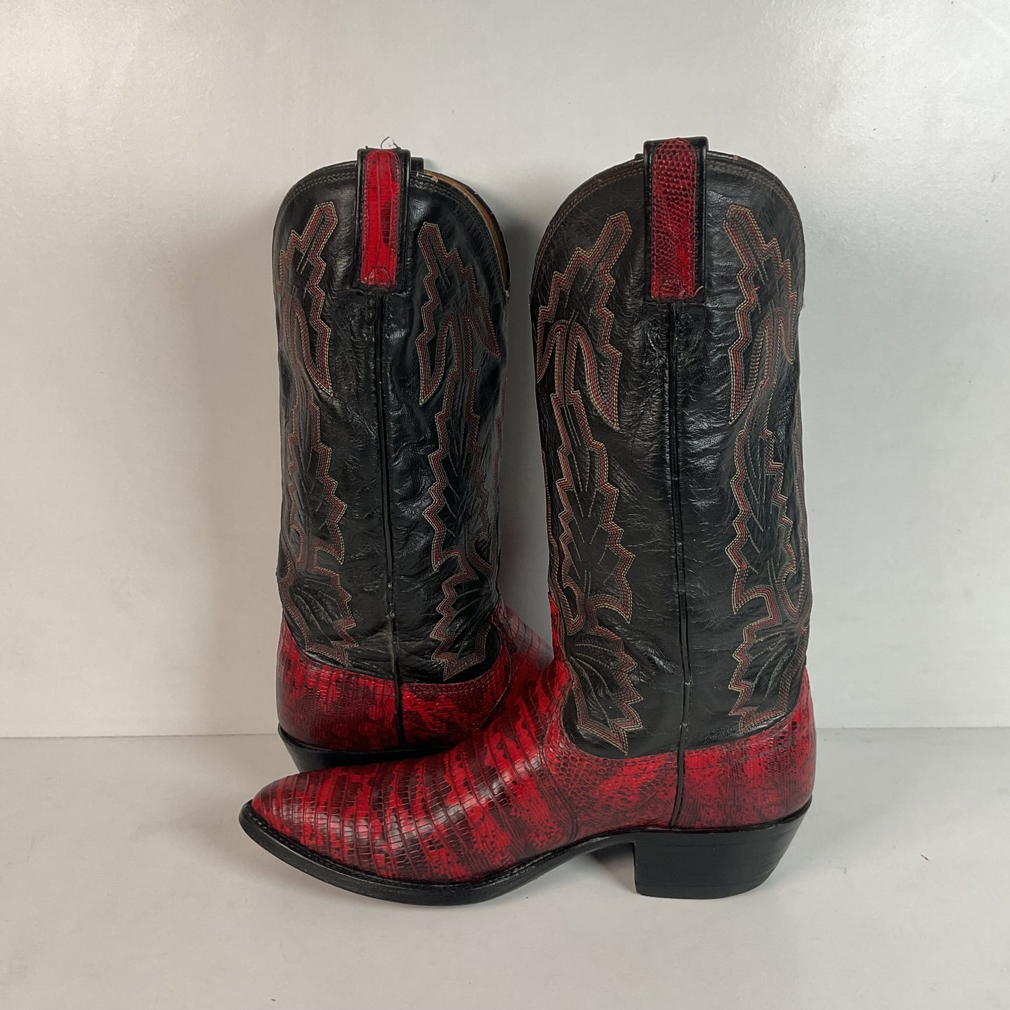 Vintage Dan Post Red Lizard Teju Cowboy Boots Men’s 8 Natural Cut USA Made