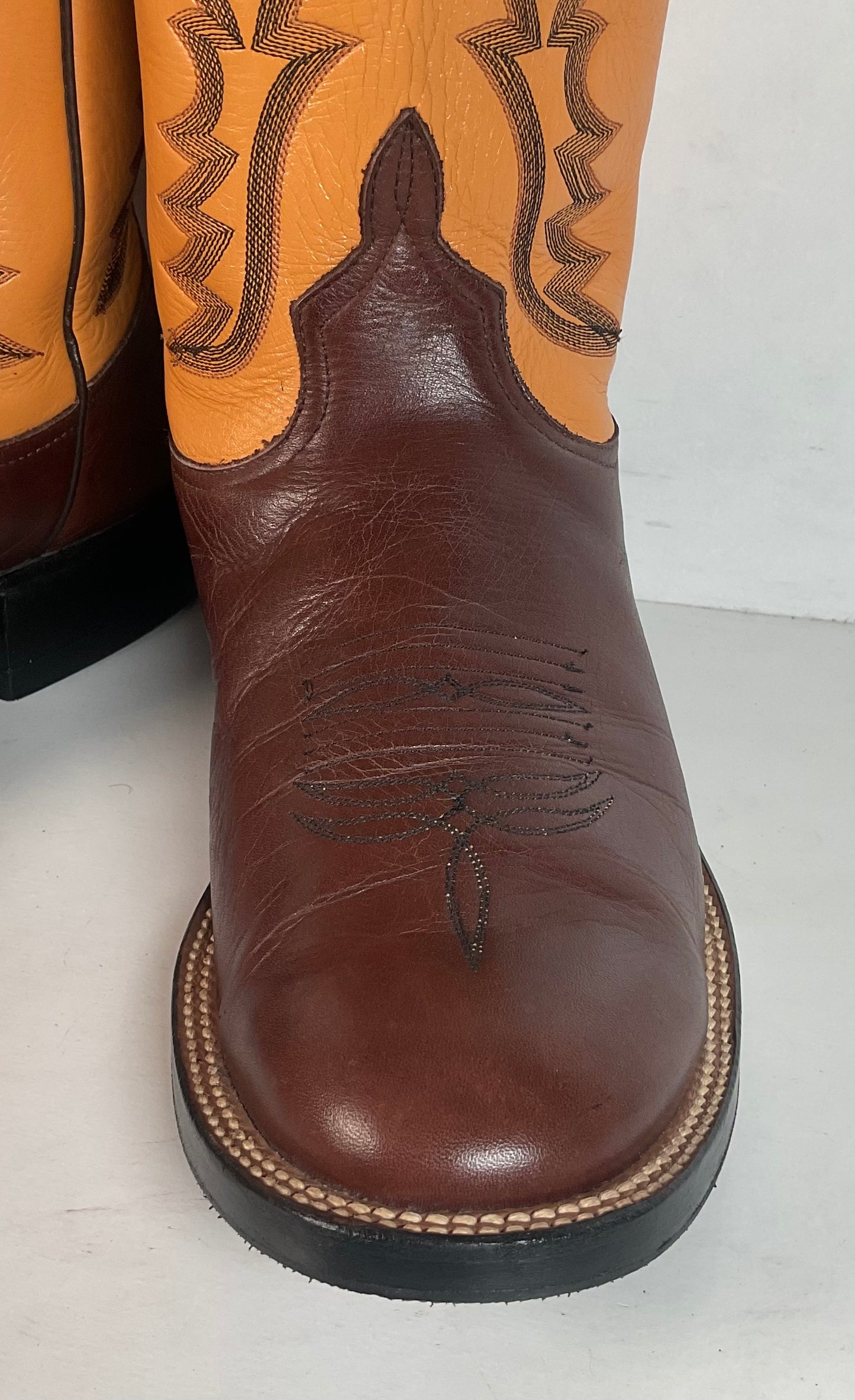 Anderson Bean Leather Roper Western Boots 9 D Mango Yellow USA Recraft
