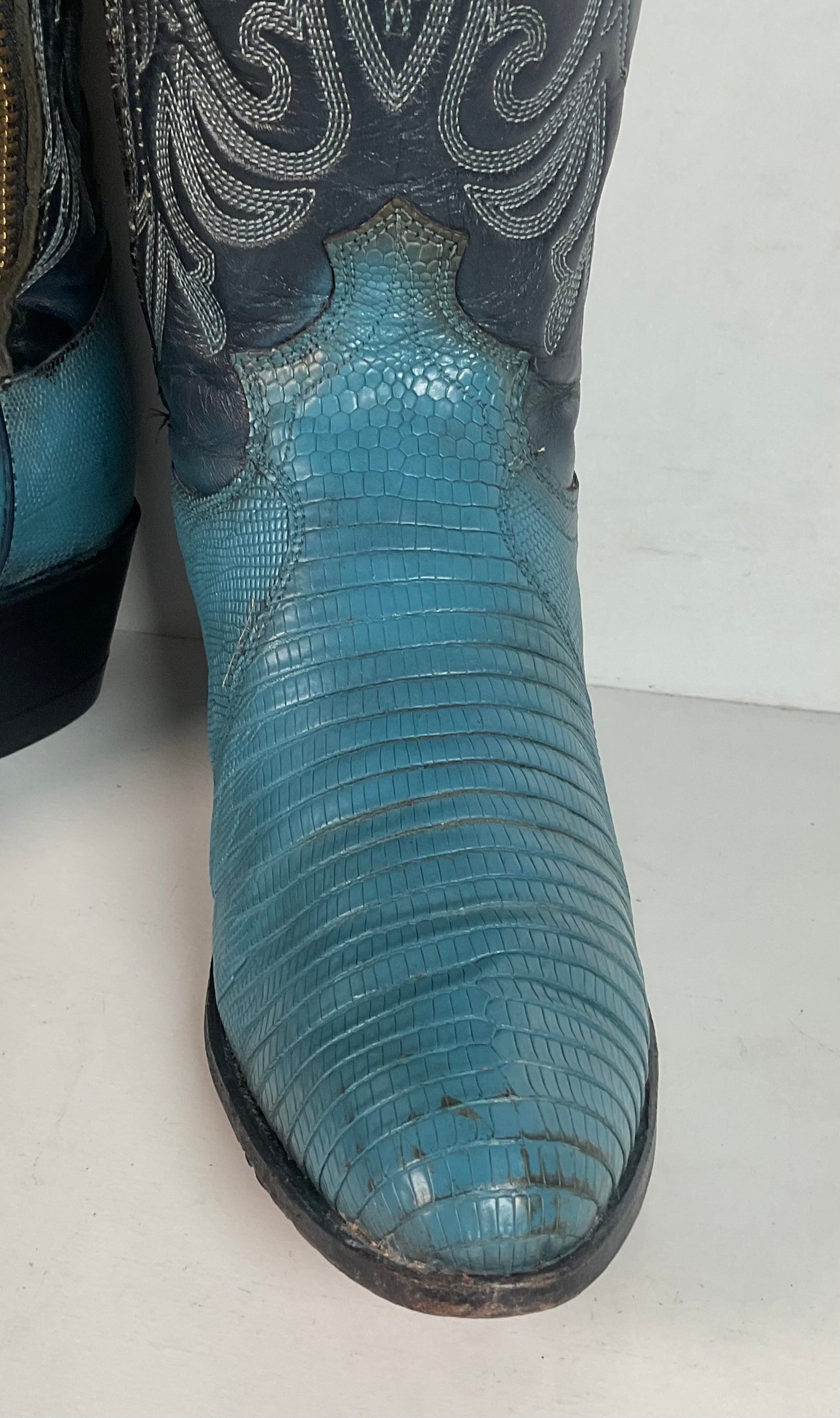Vintage Justin Turquoise Cowgirl Boots 5 B Zipper Teju Lizard Vamp