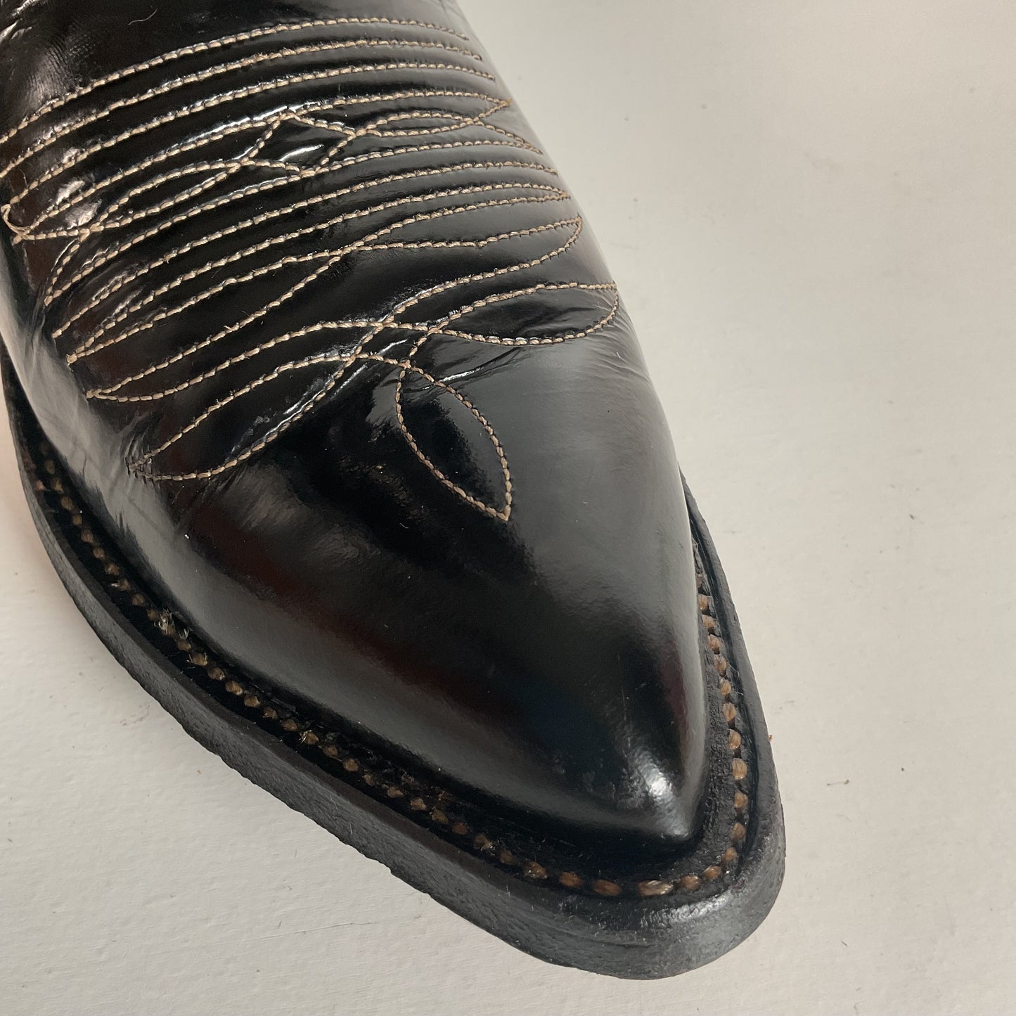 Vintage Nocona Patent Leather Cowboy Boots 9 D Glossy Old Black Label