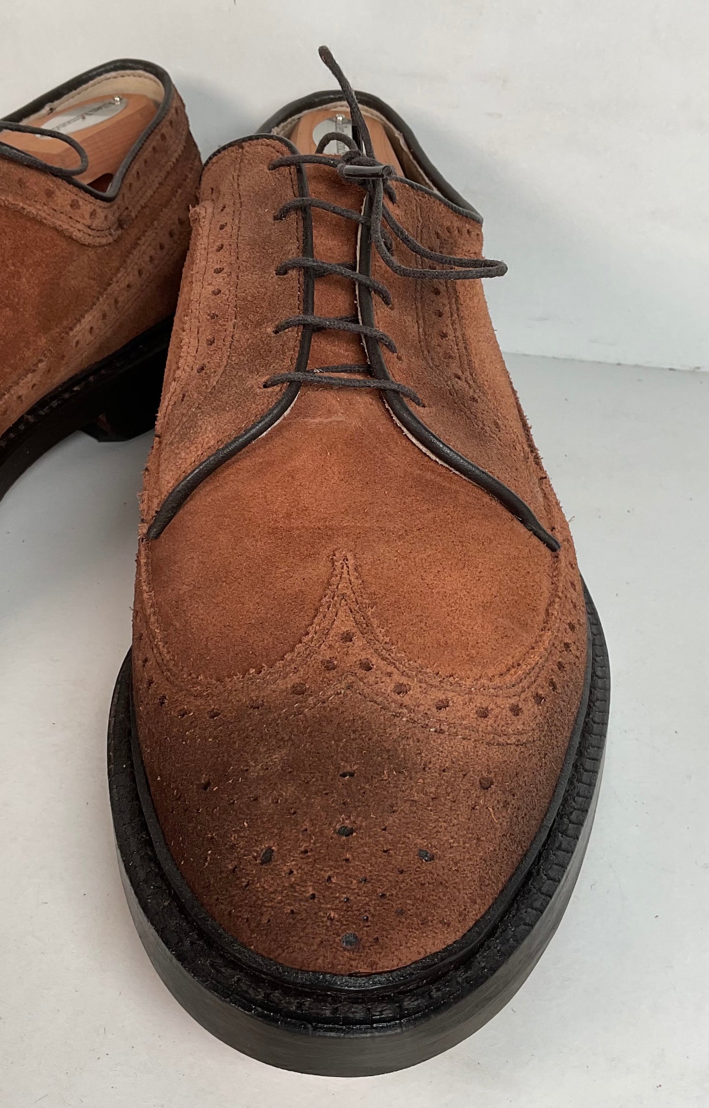 Vintage Allen Edmonds Suede Derby Shoes 11 D Long Wing Gunboat