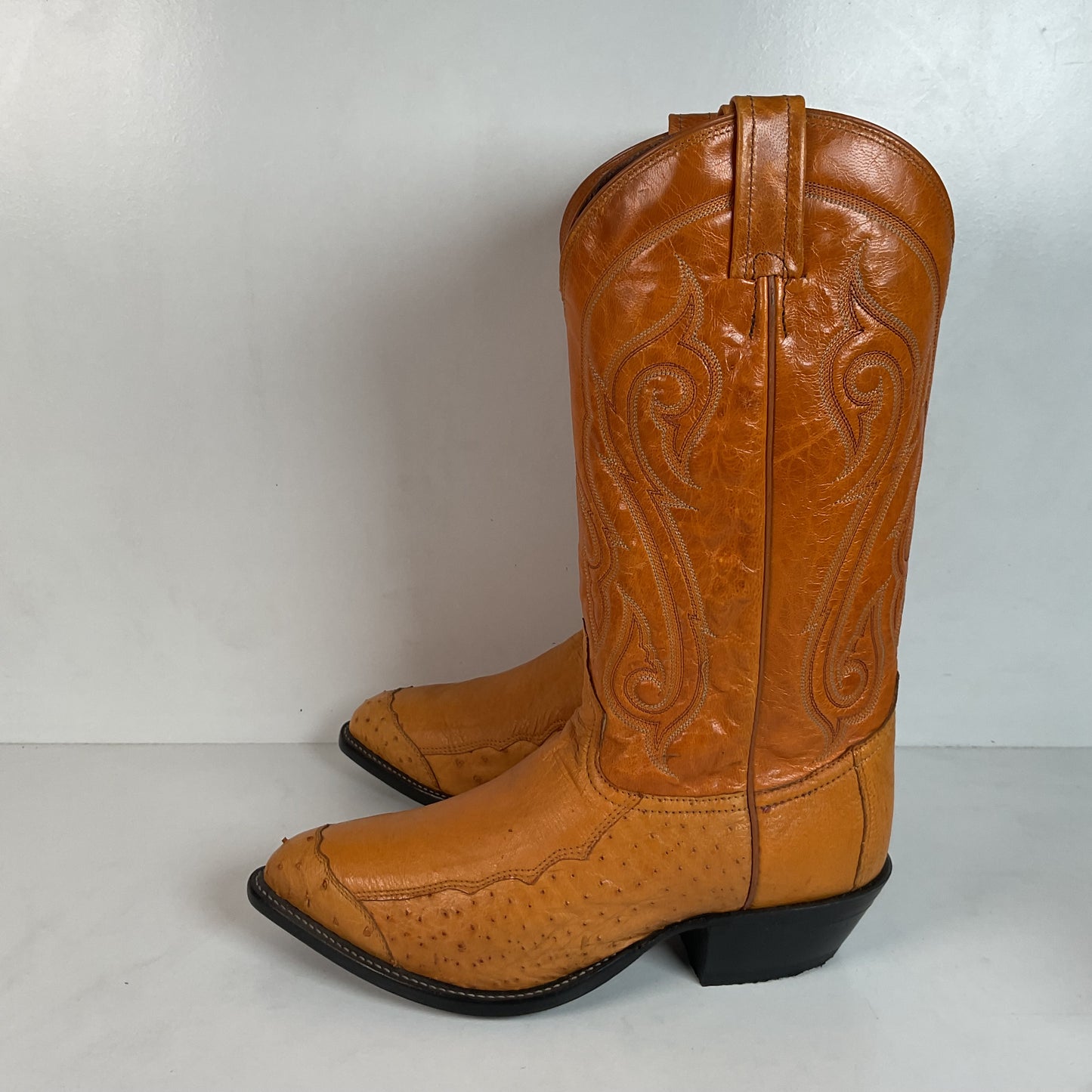 Tony Lama Butterscotch Ostrich Cowboy Boots 8 EE Exotic USA Made