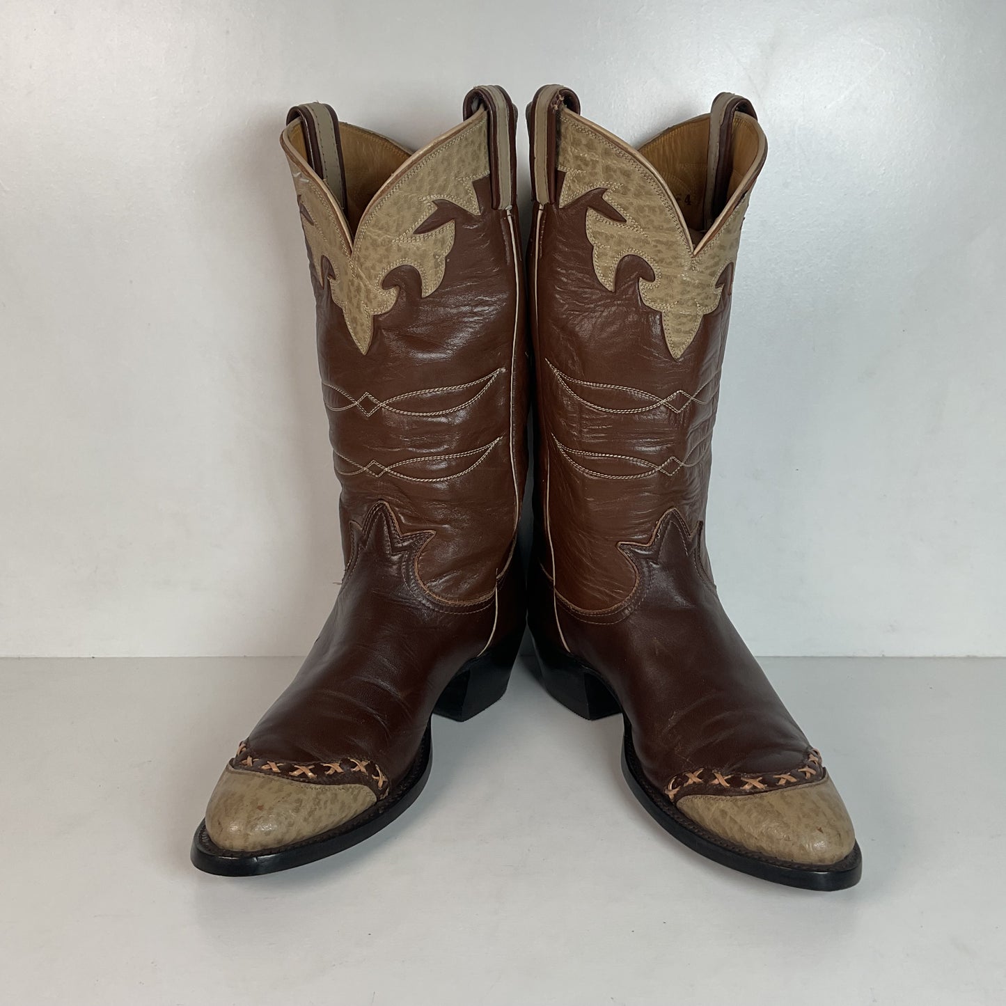 Vintage 1960s Tony Lama Wingtip Cowboy Boots 9 D Gold Label Recraft
