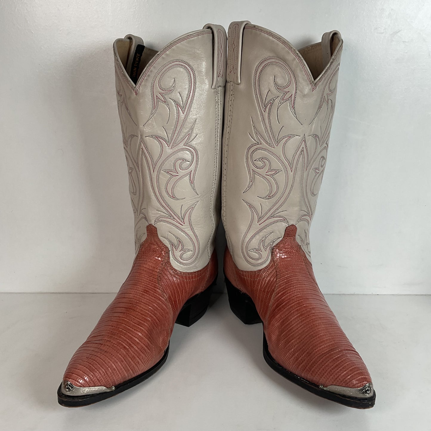 Vintage Dan Post Peach Cowgirl Boots 10 Lizard Vamp USA Made