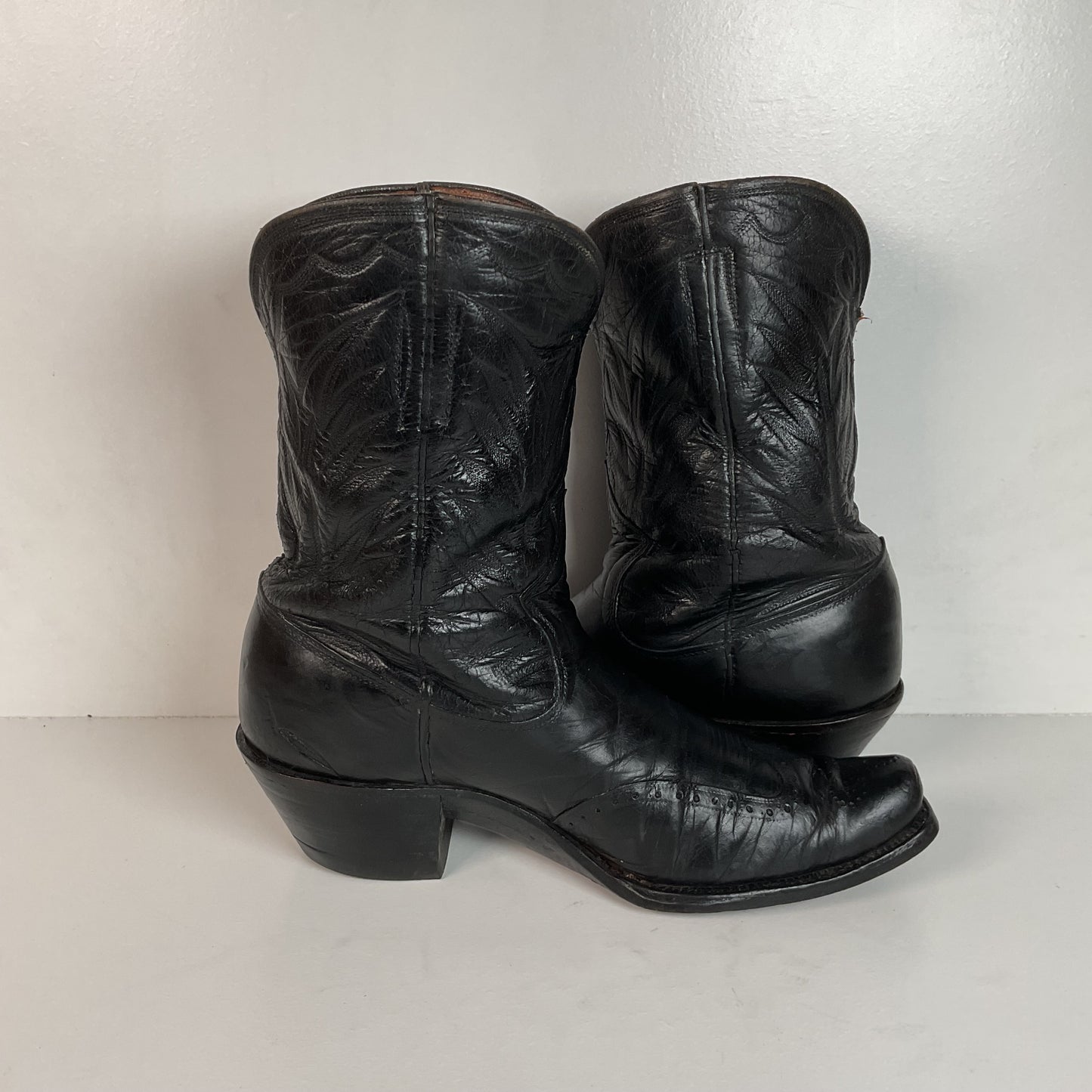 Vintage 1940s Brogue Wingtip Cowboy Boots 9.5-10 Leather Pull Tab Pee Wee