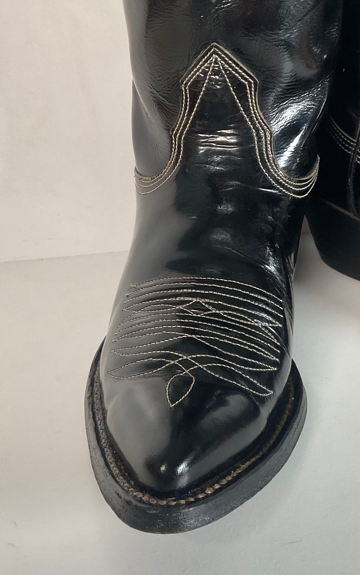 Vintage Nocona Patent Leather Cowboy Boots 9 D Glossy Old Black Label