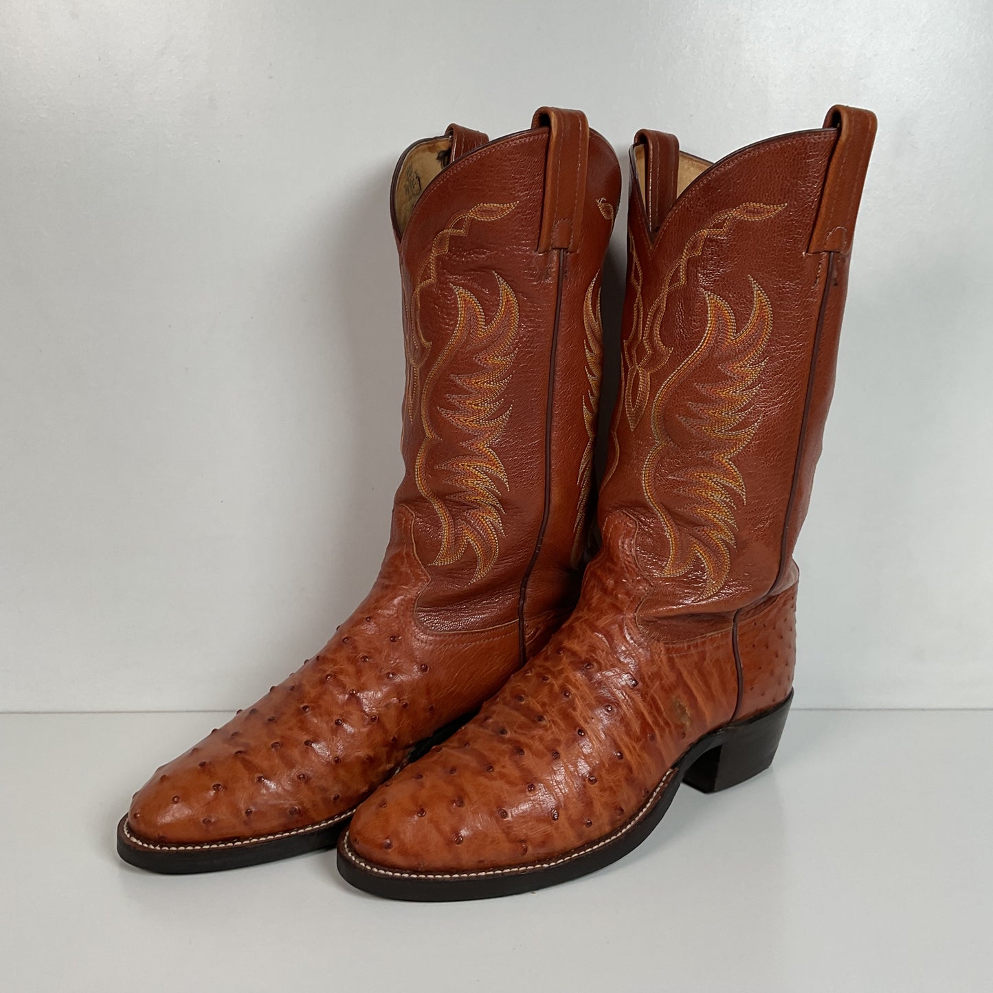 Tony Lama Exotic Full Quill Ostrich Cowboy Boots 8 EE Vibram Work Sole White Label