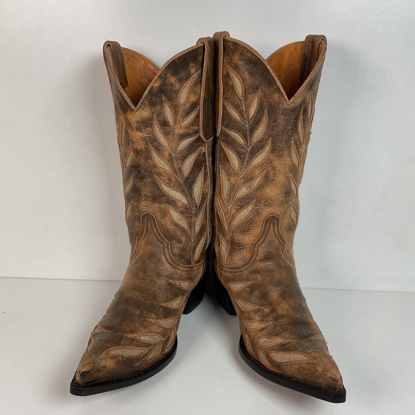 Old Gringo Cowgirl Boots 7 B Tooled Leaf Inlay Recrafted