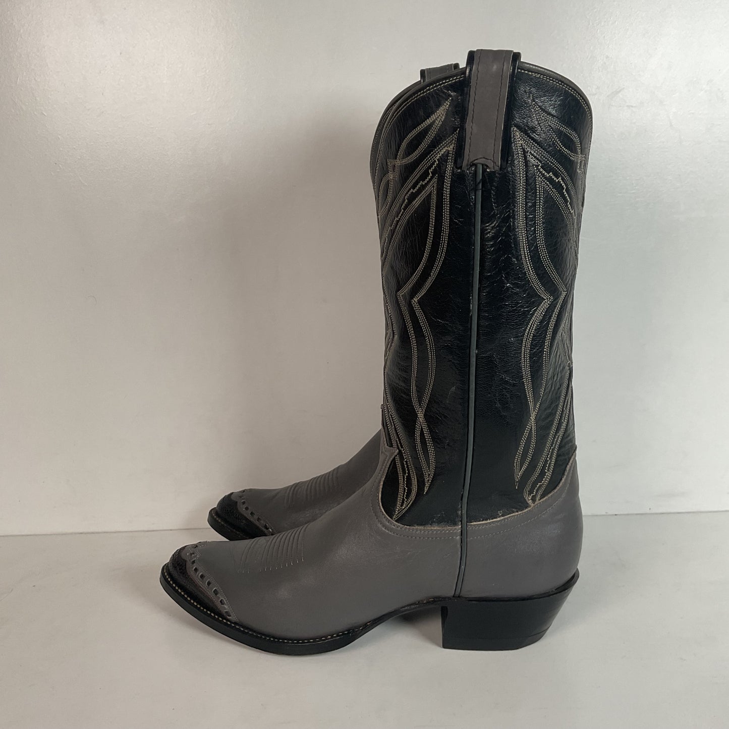 Vintage Tony Lama Charcoal Grey Wingtip Cowboy Boots 9 B Lizard Gold Label