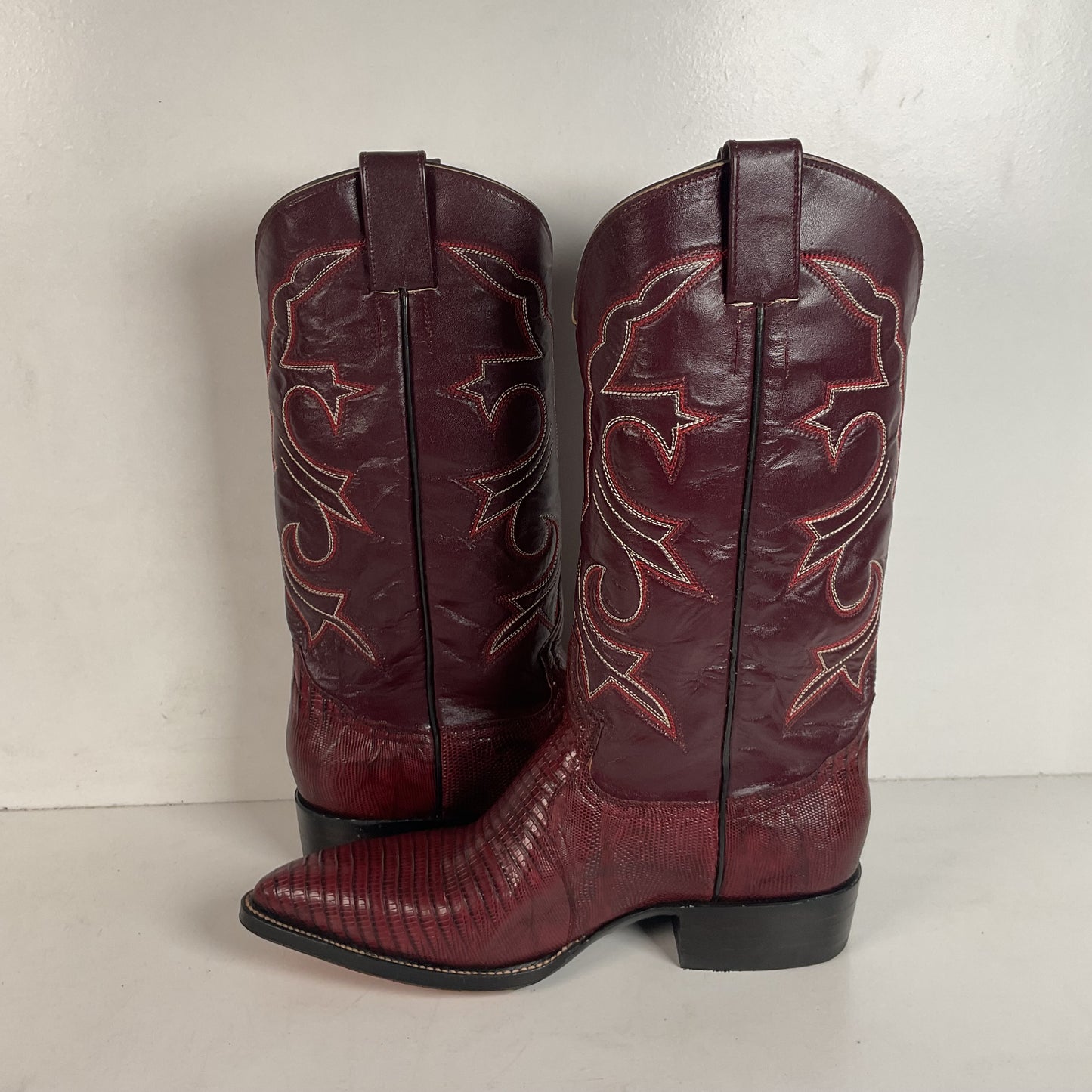 Silvertown Lizard Cowboy Boots | Cranberry Red | Men’s 7.5 C | Women’s 8.5