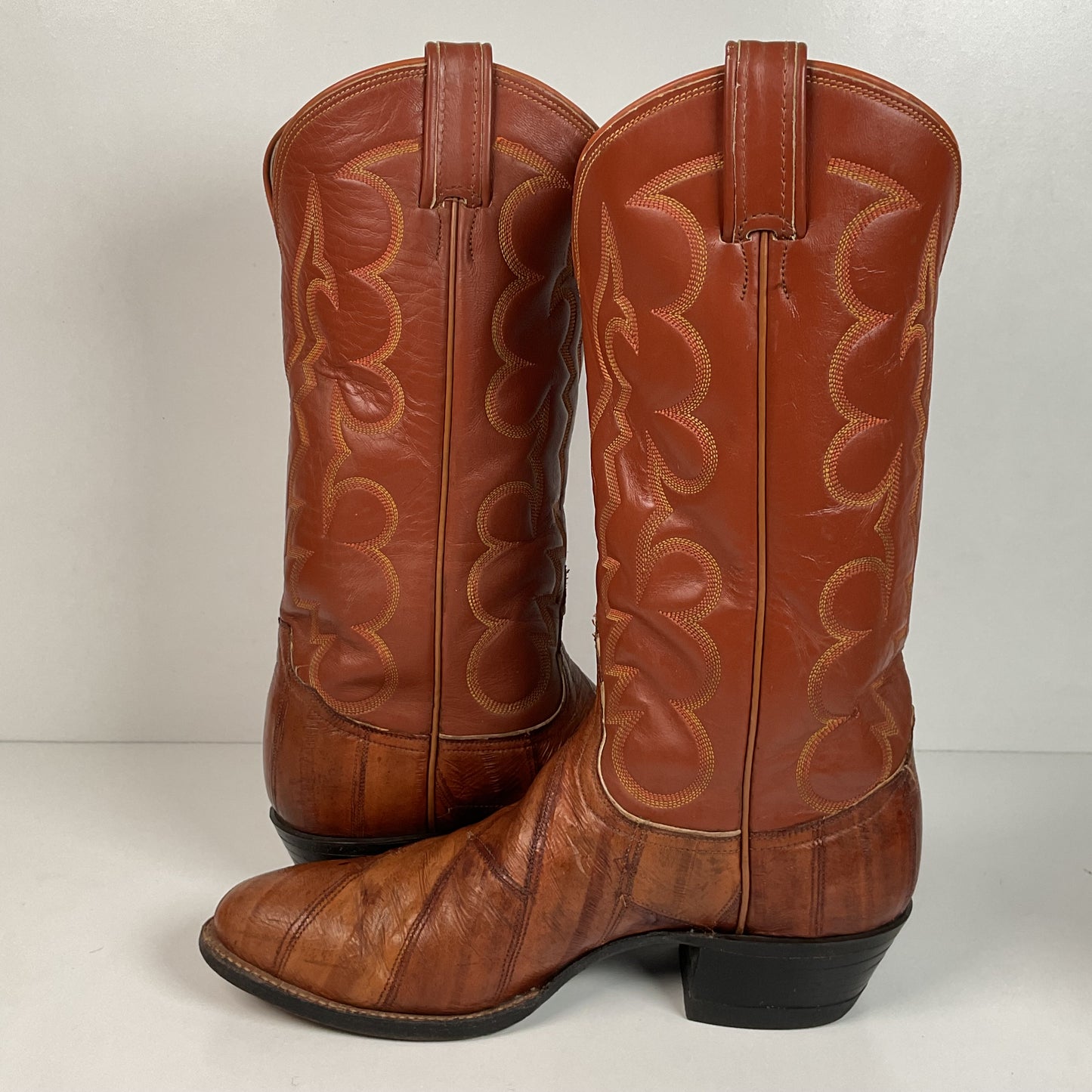 Vintage Tony Lama Eel Skin Cowboy Boots 8.5 D Gold Label Exotic