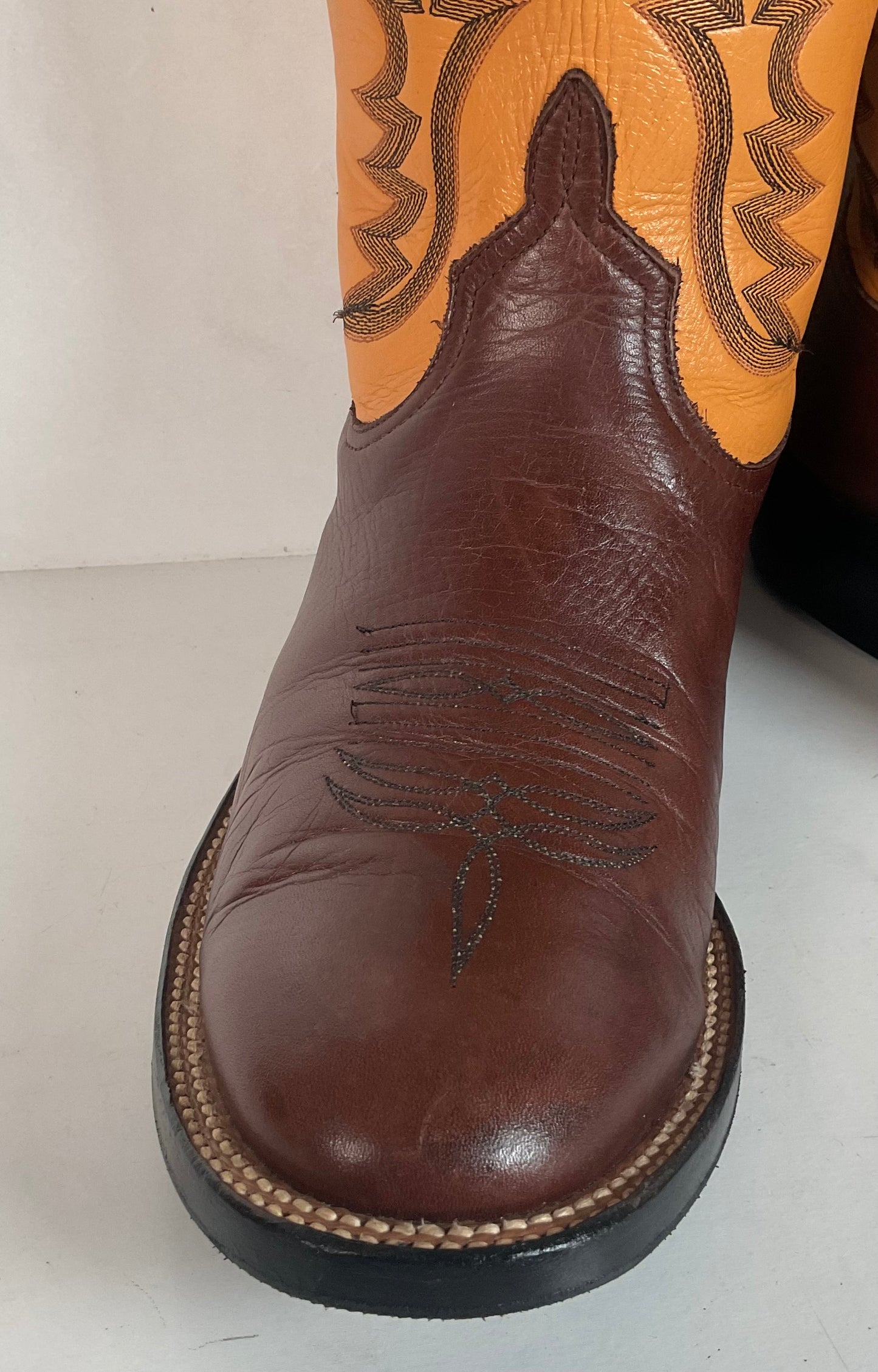Anderson Bean Leather Roper Western Boots 9 D Mango Yellow USA Recraft