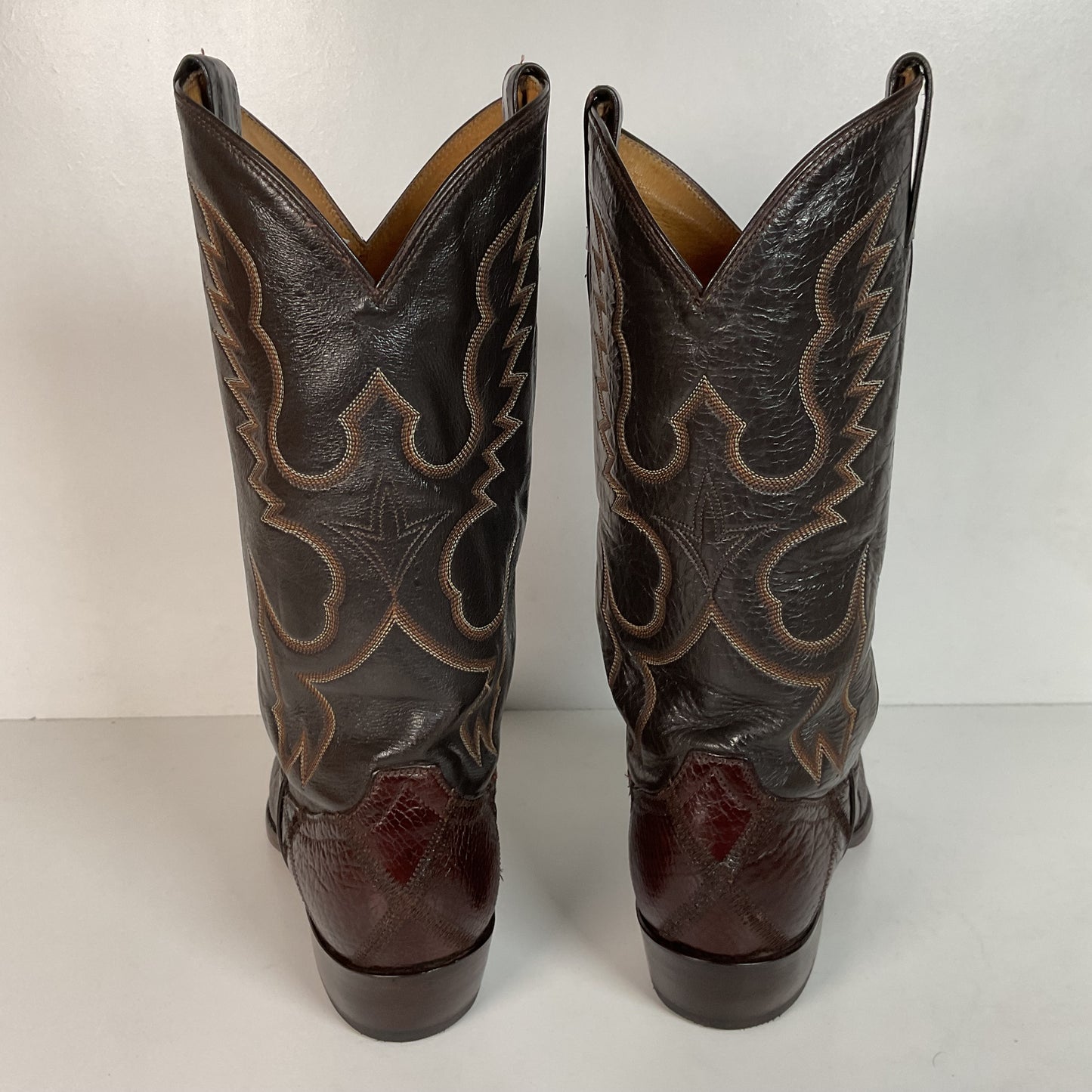 Vintage Tony Lama Patchwork Cowboy Boots 9.5 D Bullhide Gold Label Recraft