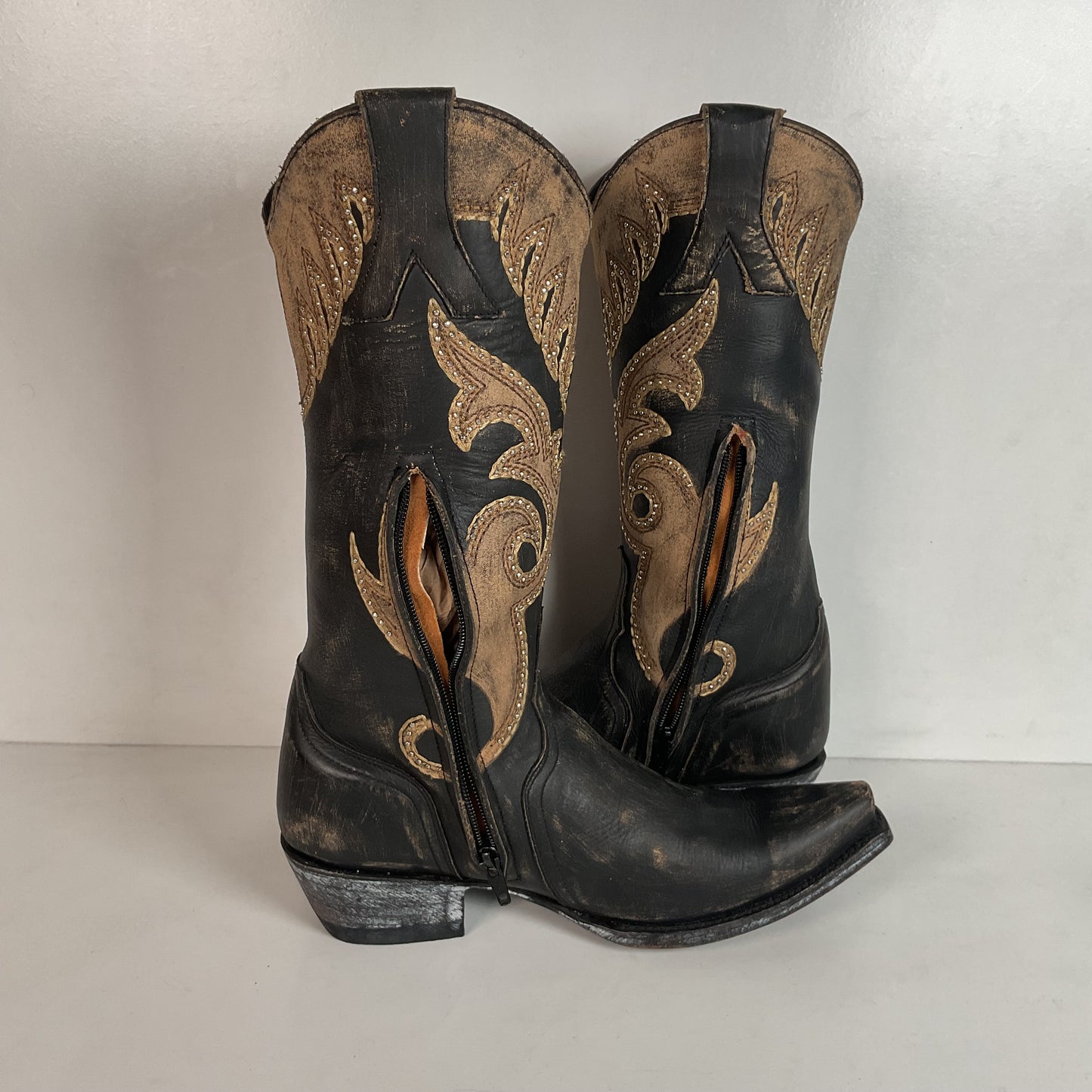Old Gringo Western Zipper Boots 8 B Cowgirl Tooled Overlay