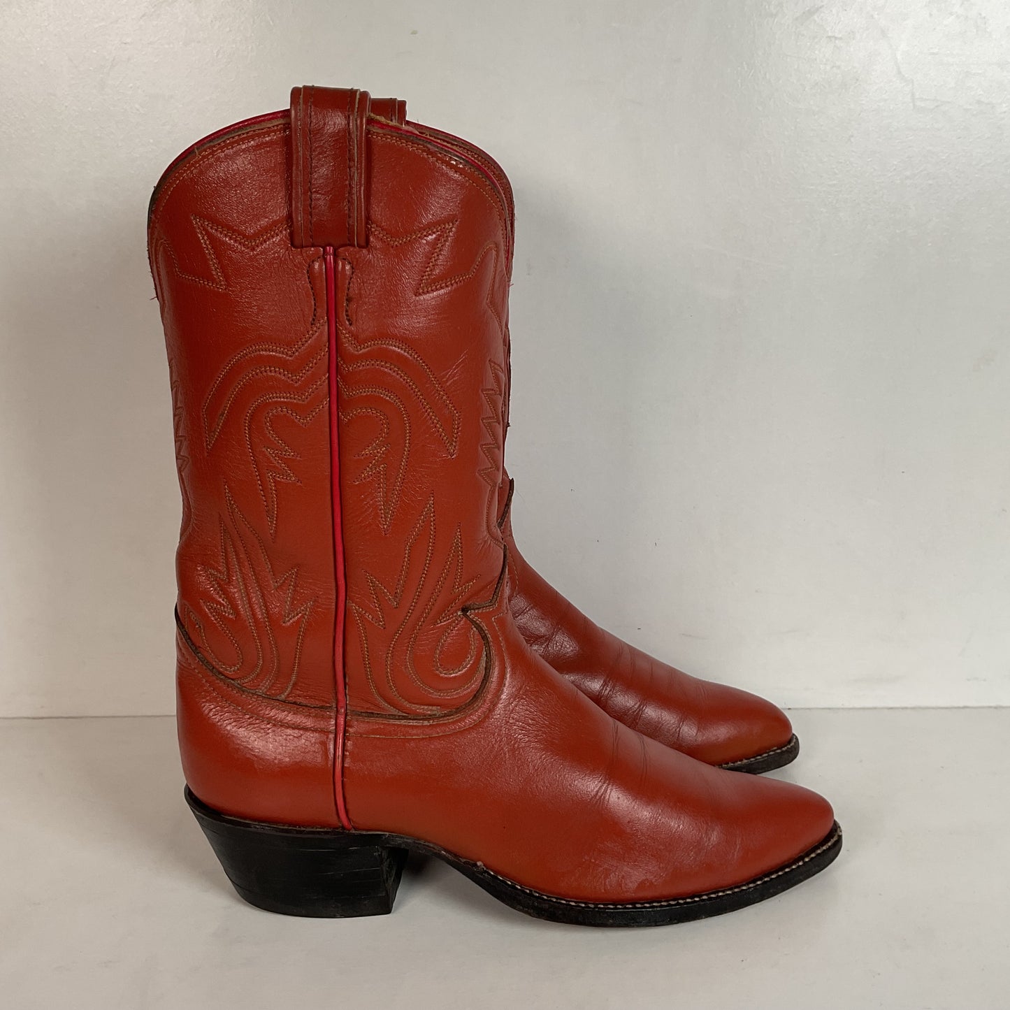 Vintage Tony Lama Burnt Orange Cowgirl Boots 6.5 C Tooled Inlay