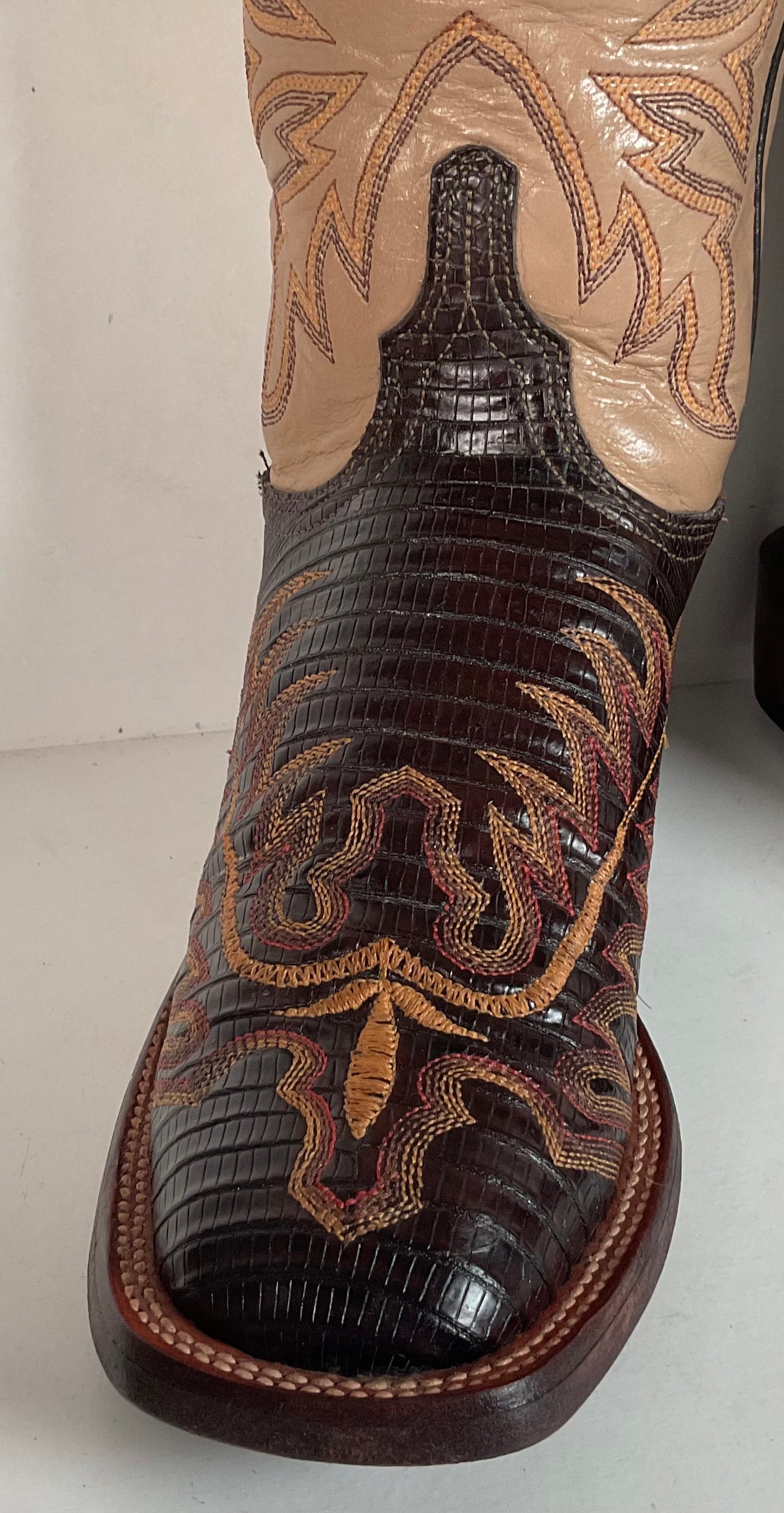 Lucchese Teju Lizard Cowgirl Boots 5 B Creme Stitched