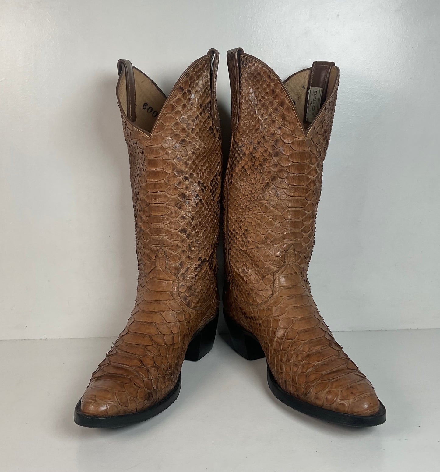 Vintage Full Python Snakeskin Cowboy Boots 8 D Back Cut Recraft