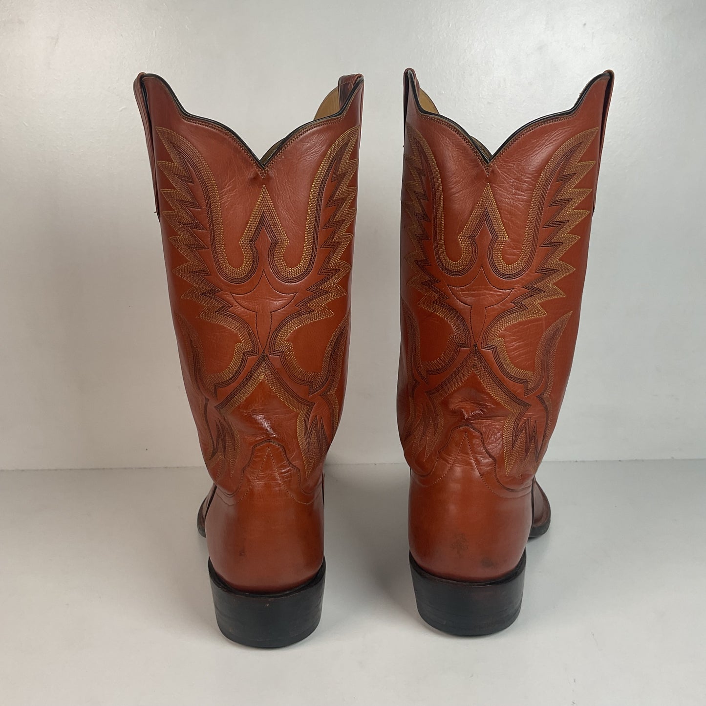 Rios of Mercedes Brown Calfskin Leather Cowboy Boots 13 A (Extra Narrow) Thrashed
