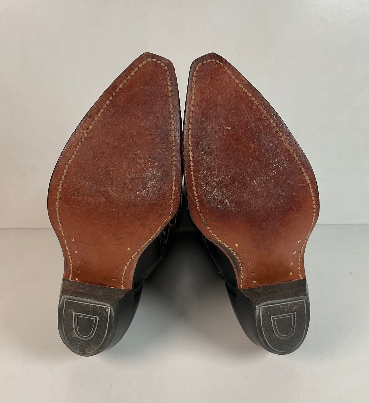Vintage 1960s ACME Tooled Diamond Inlay Leather Cowboy Boots 8 D Old Label USA Made