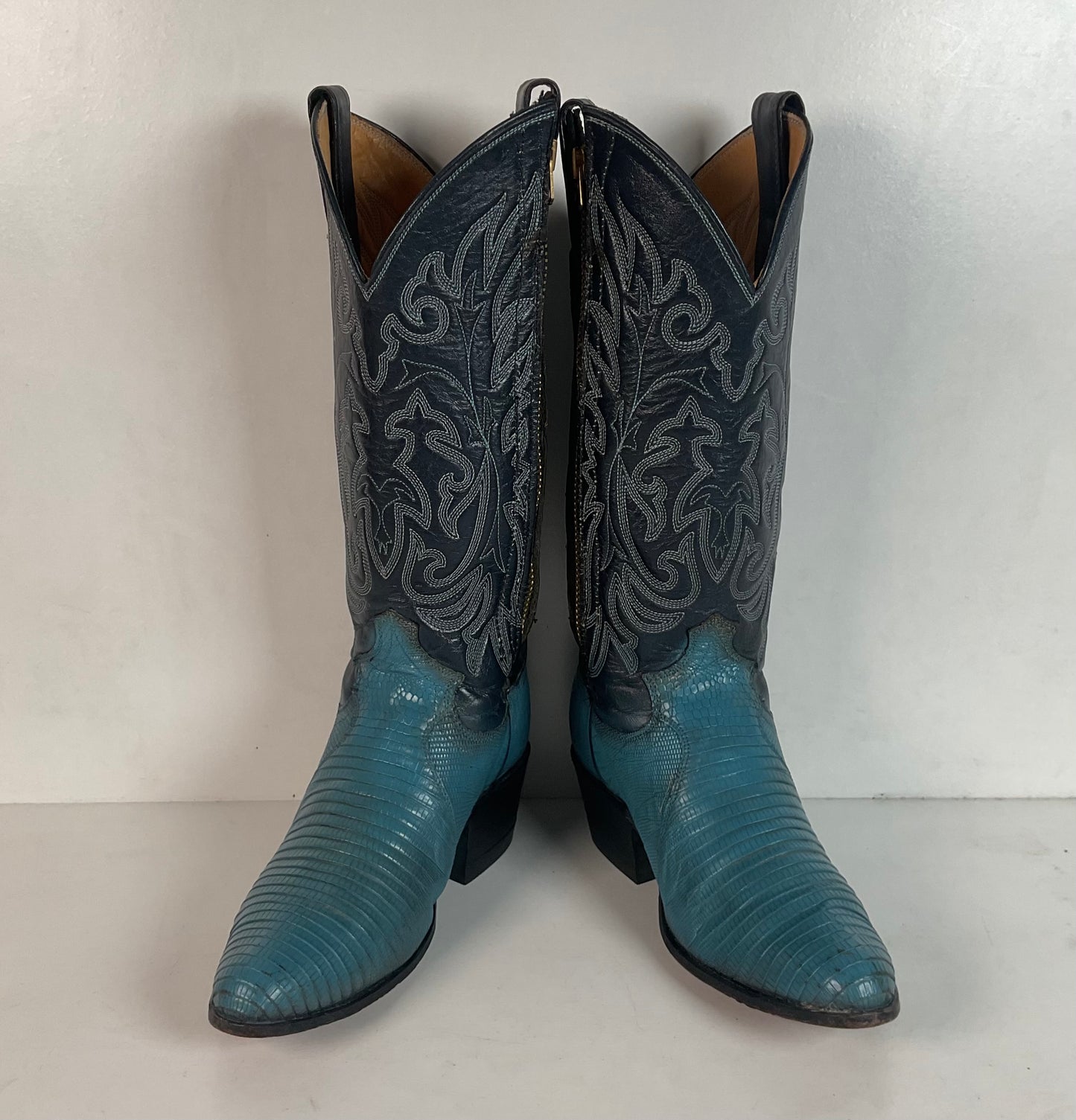 Vintage Justin Turquoise Cowgirl Boots 5 B Zipper Teju Lizard Vamp