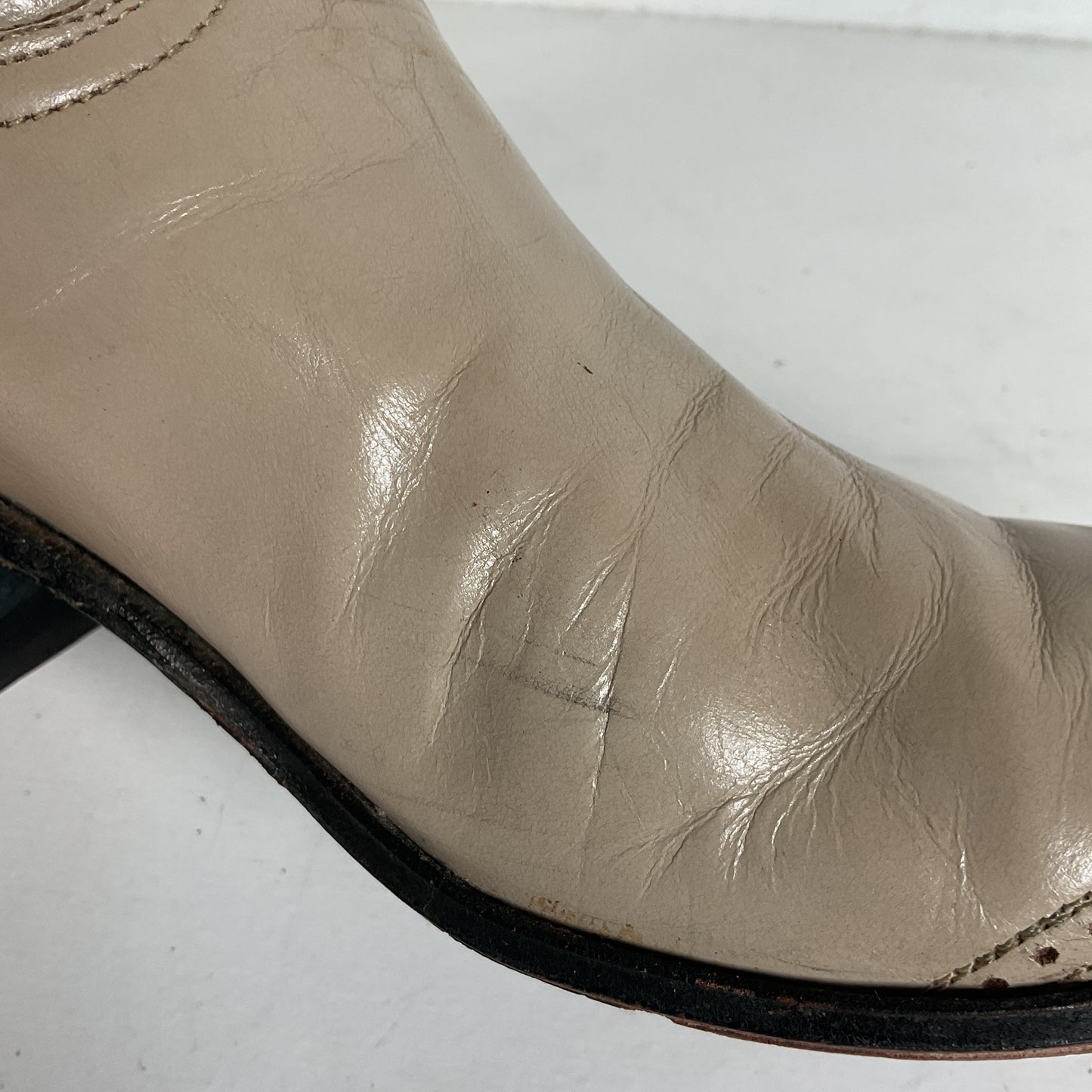 Vintage Tony Lama Lizard Wingtip Cowgirl Boots 5.5 A Creme Leather