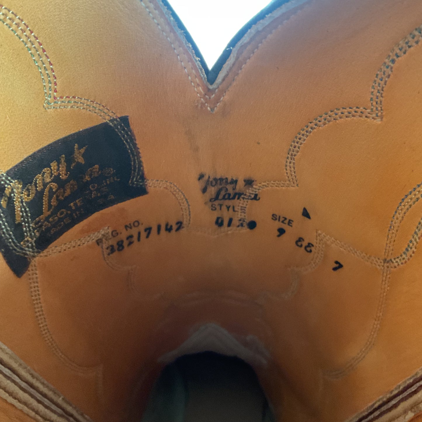 Vintage Tony Lama Rainbow Stitched Cowboy Boots 9 EE Gold Label Vibram Trucker