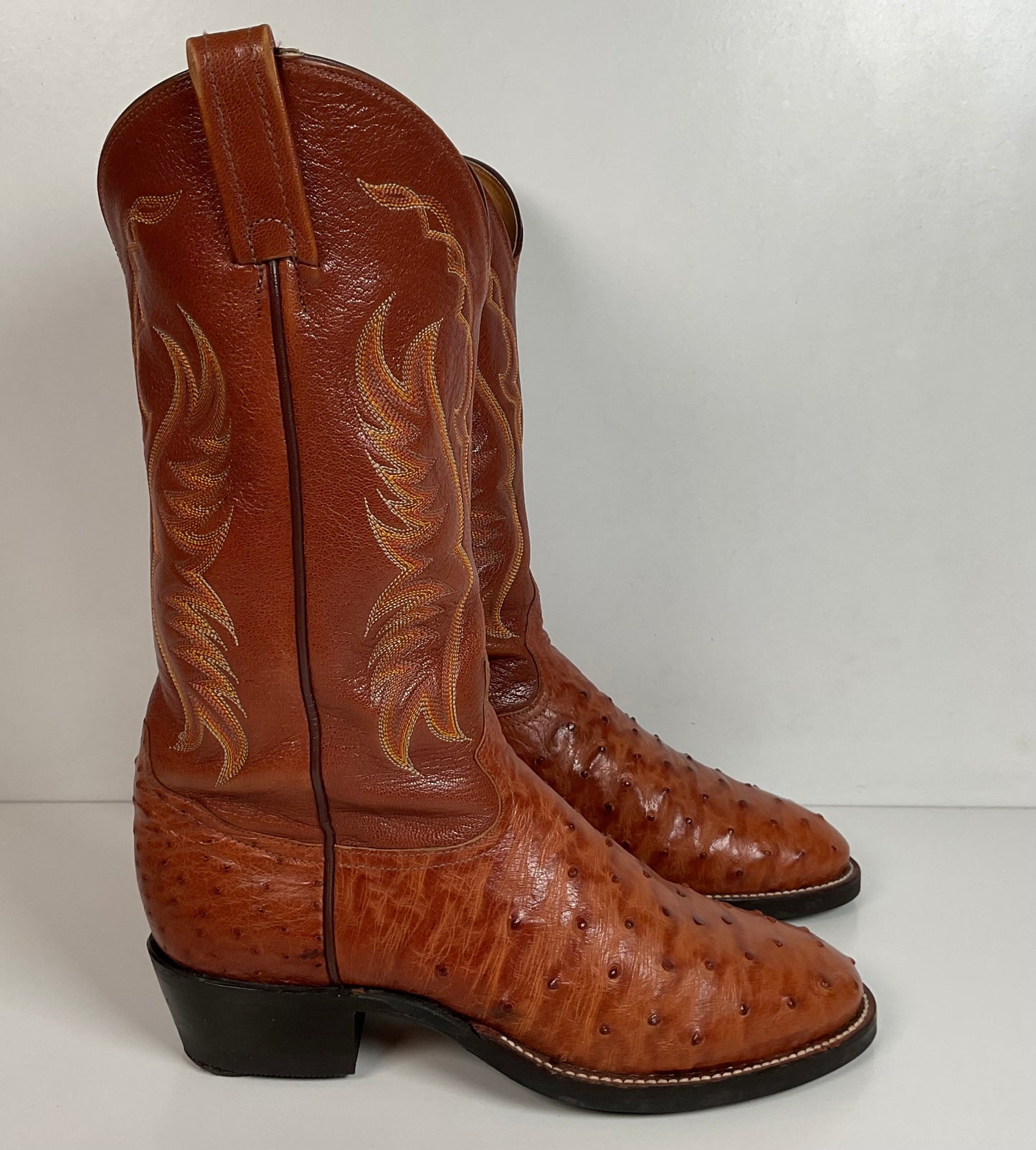 Tony Lama Exotic Full Quill Ostrich Cowboy Boots 8 EE Vibram Work Sole White Label
