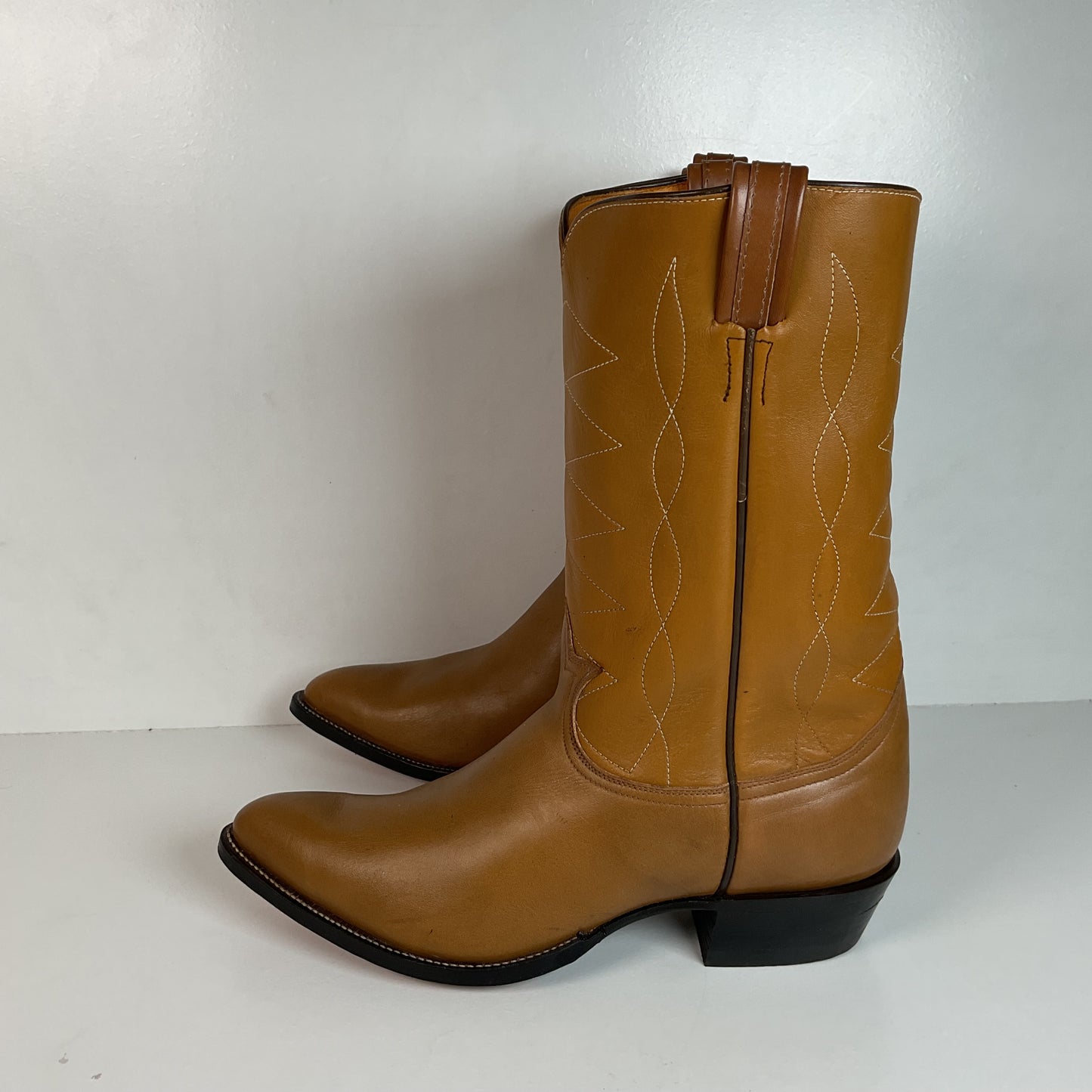 Vintage 1960s Tony Lama Gold Label Cowboy Boots 12 E Carmel Brown