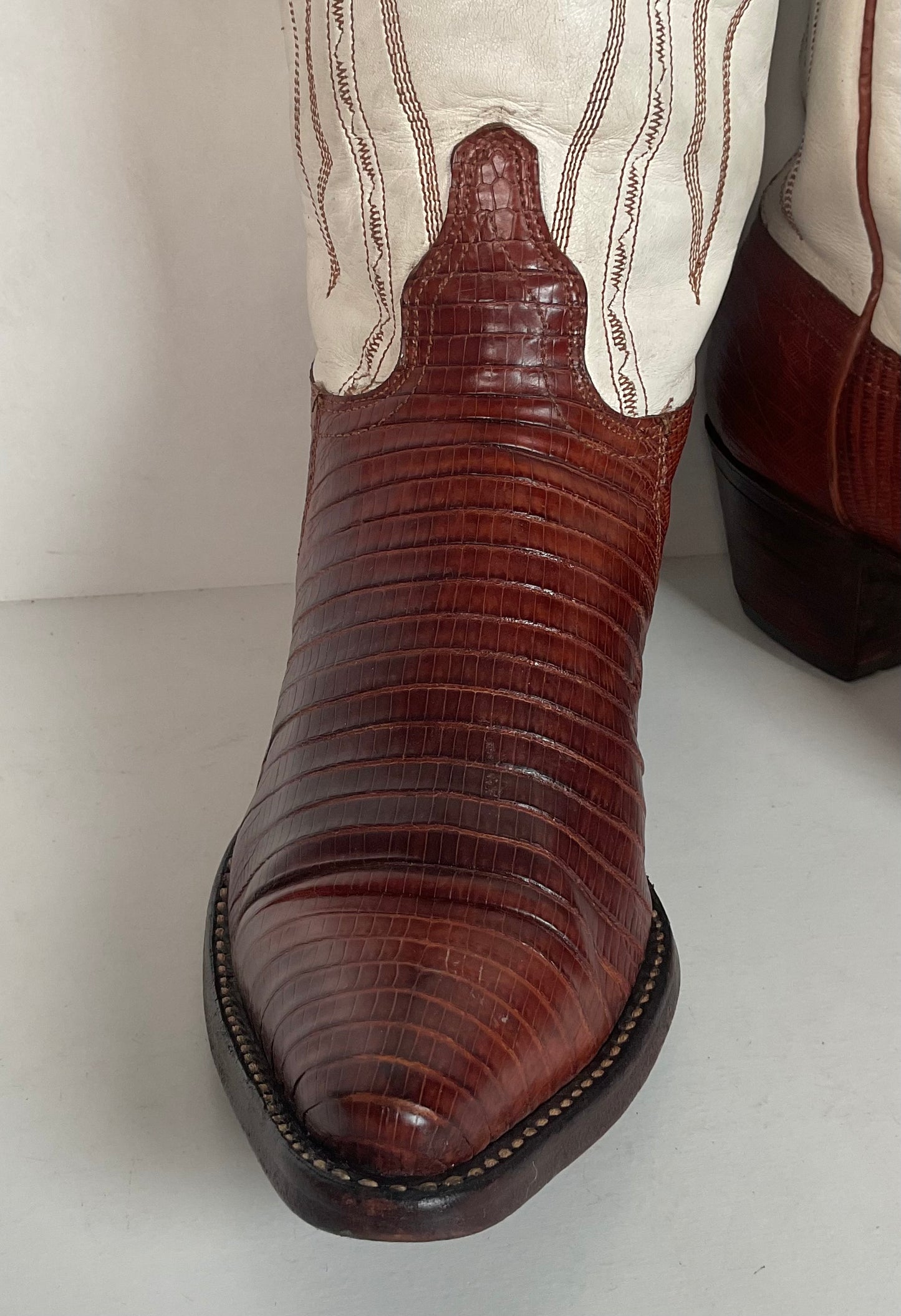 Vintage J Chisholm White Cowgirl Boots 7.5 M Teju Lizard