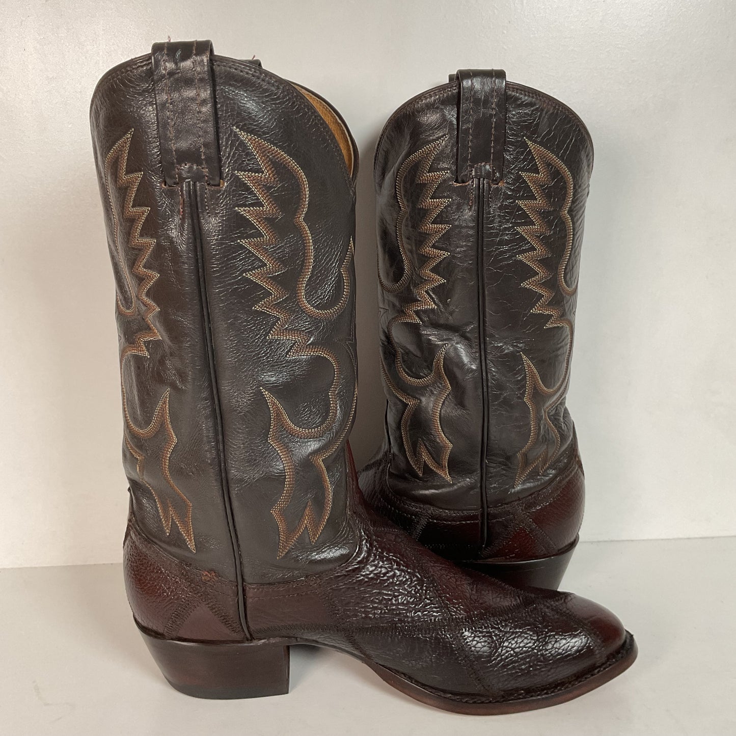 Vintage Tony Lama Patchwork Cowboy Boots 9.5 D Bullhide Gold Label Recraft
