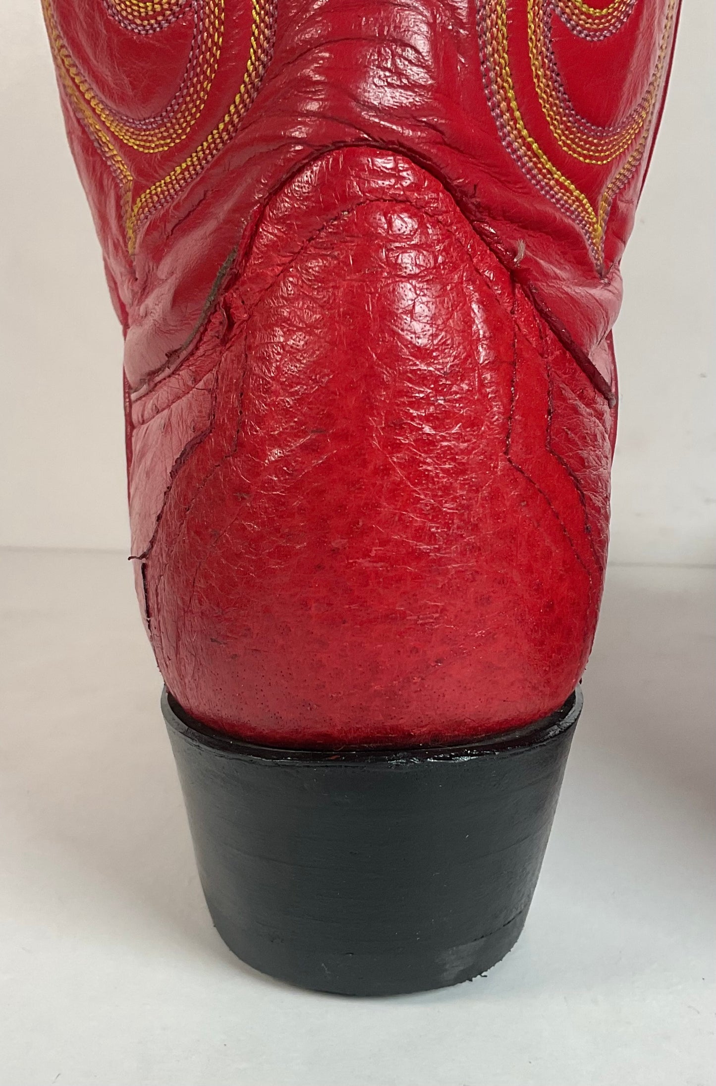 Vintage Larry Mahan Cherry Red Pin Quill Ostrich Cowboy Boots 10.5 D Recraft