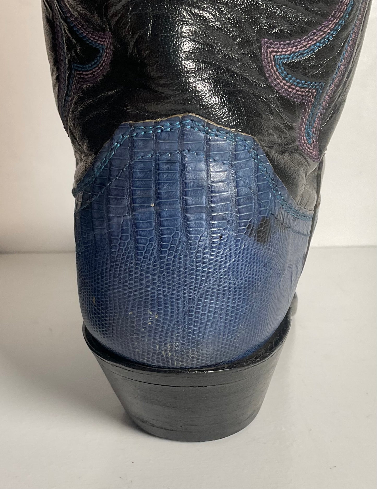 Vintage Justin Tall Blue Lizard Cowgirl Boots 6.5 B USA Made Recraft