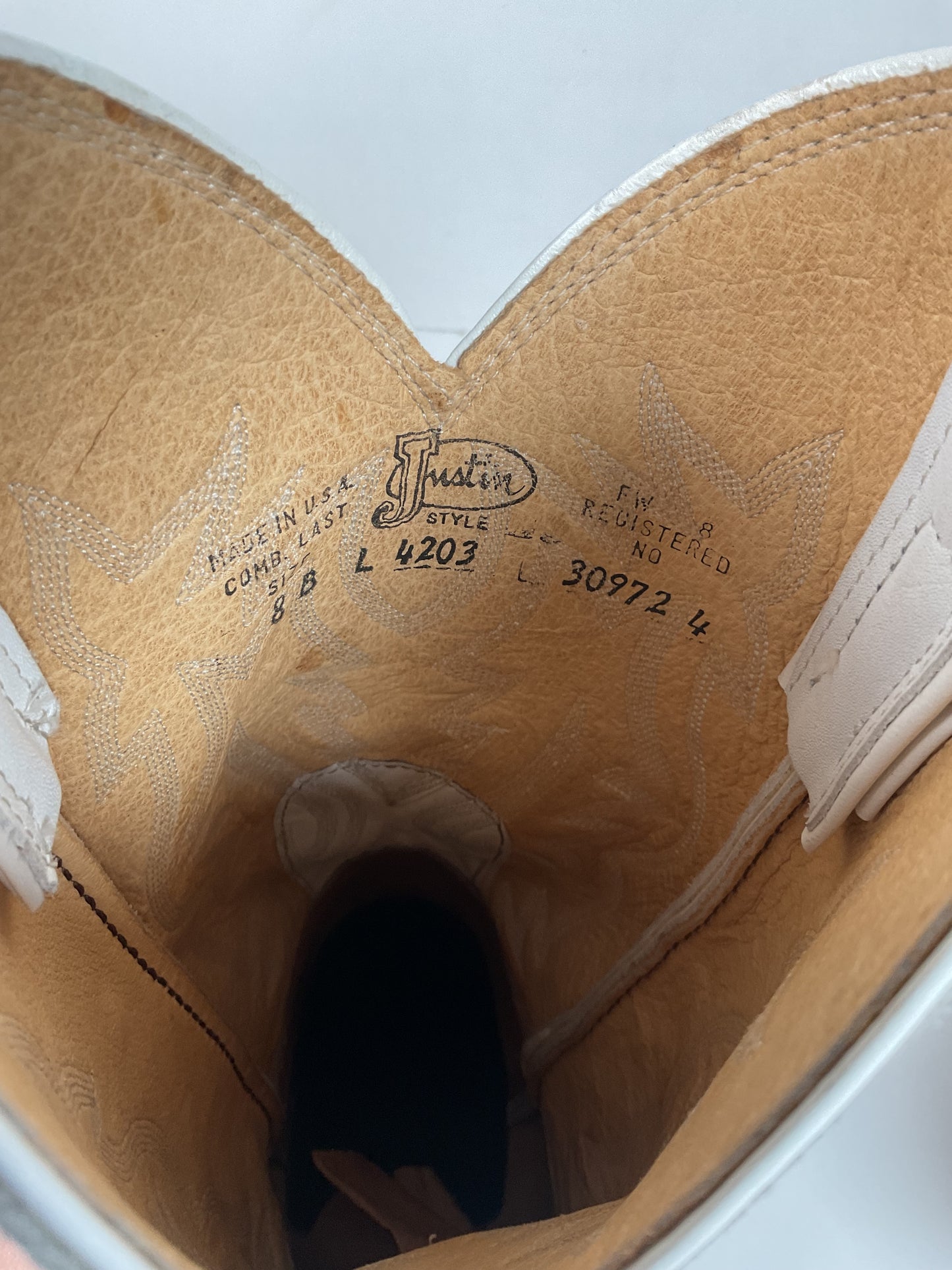 Justin Wedding White Cowgirl Boots 8 B USA Made