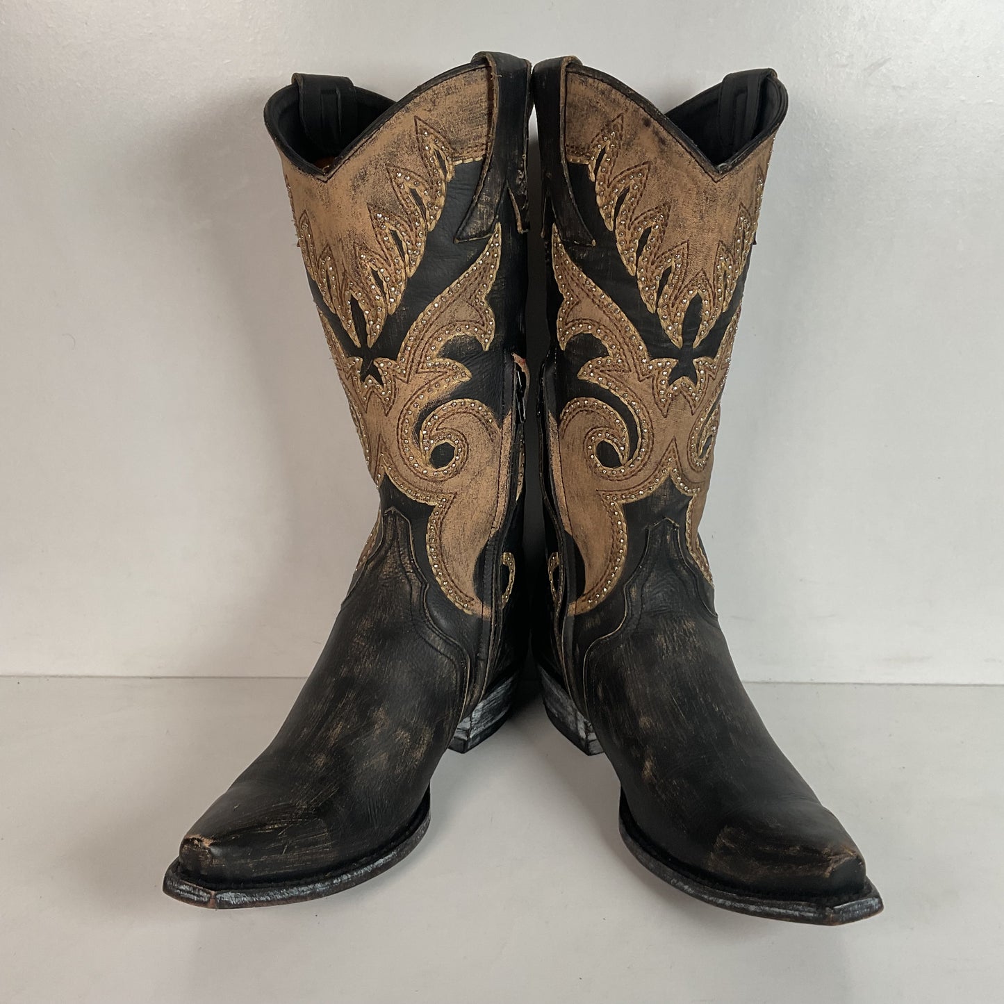 Old Gringo Western Zipper Boots 8 B Cowgirl Tooled Overlay