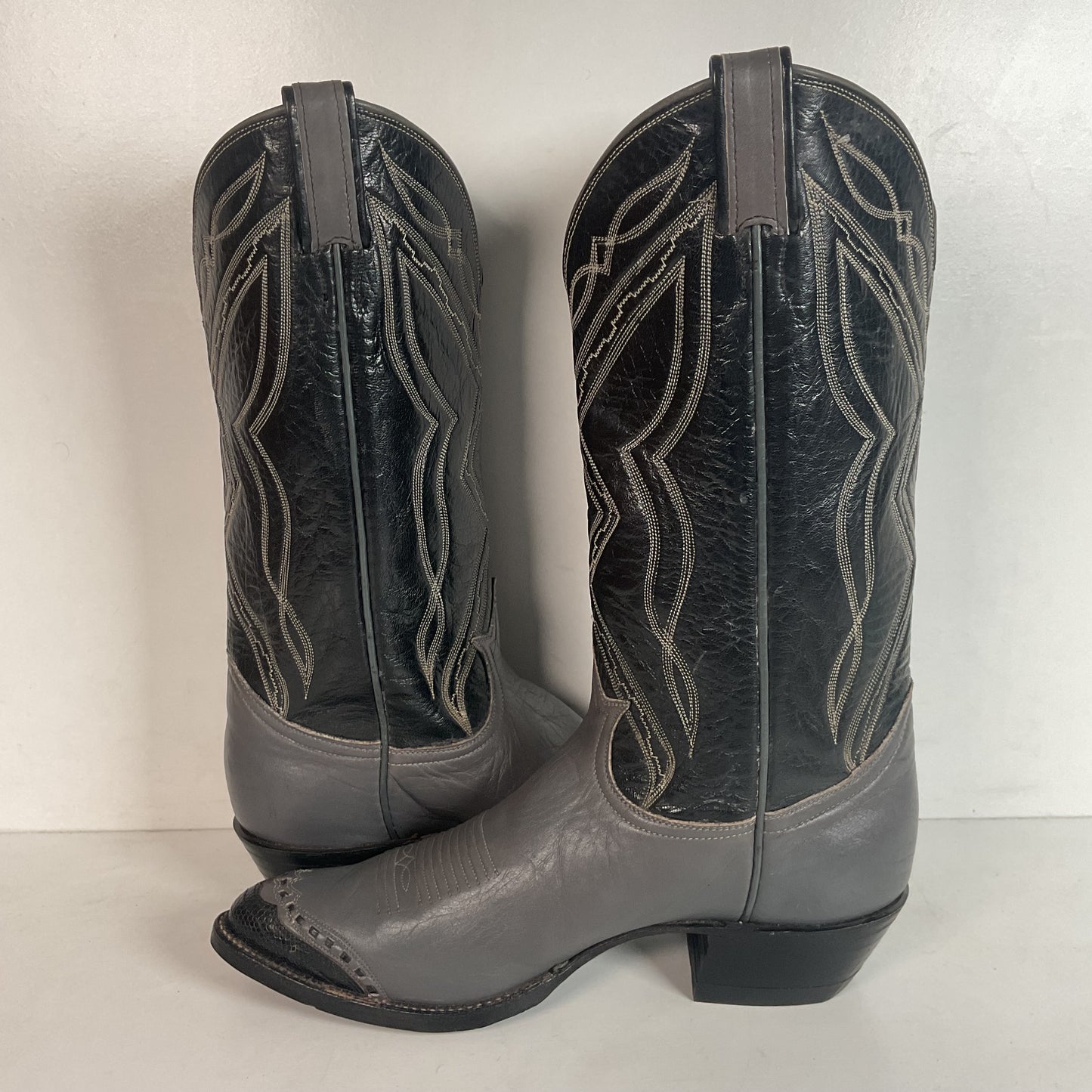 Vintage Tony Lama Charcoal Grey Wingtip Cowboy Boots 9 B Lizard Gold Label