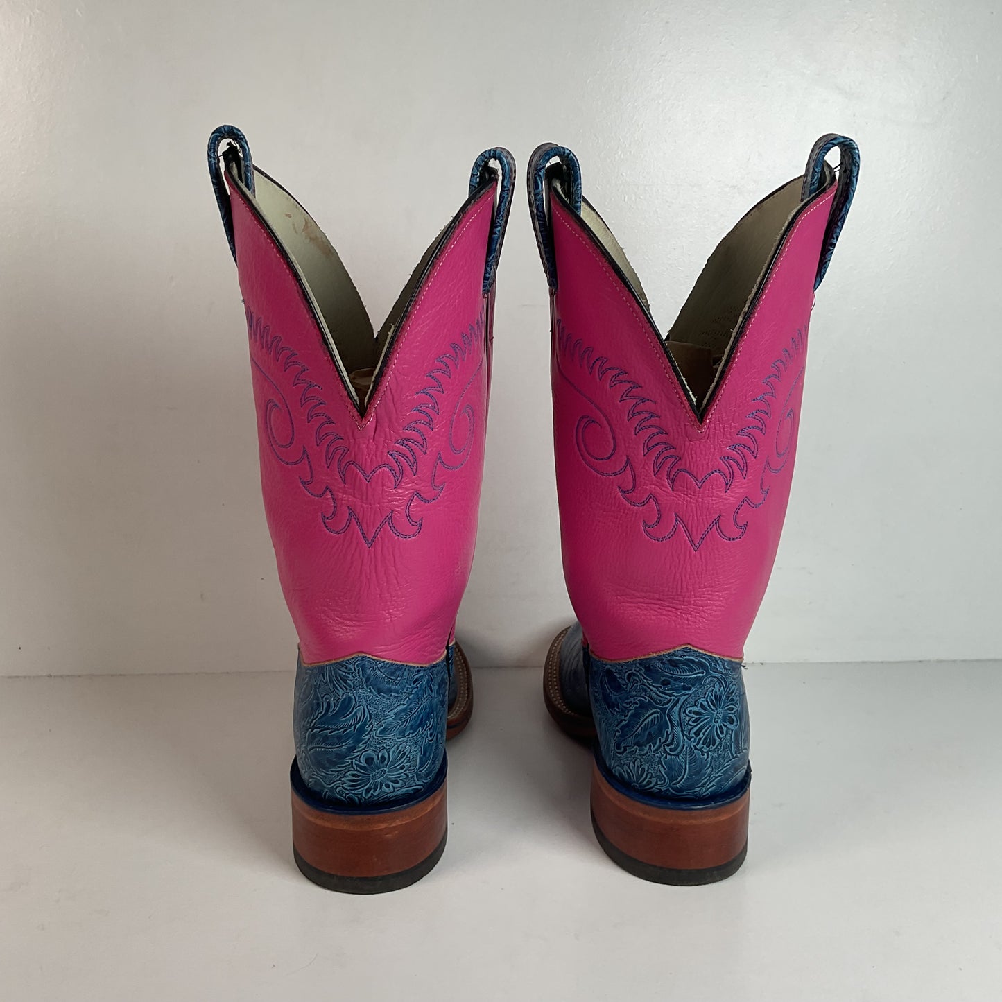 Olathe Tooled Cowgirl Roper Boots 7 B Barbie Pink Upper