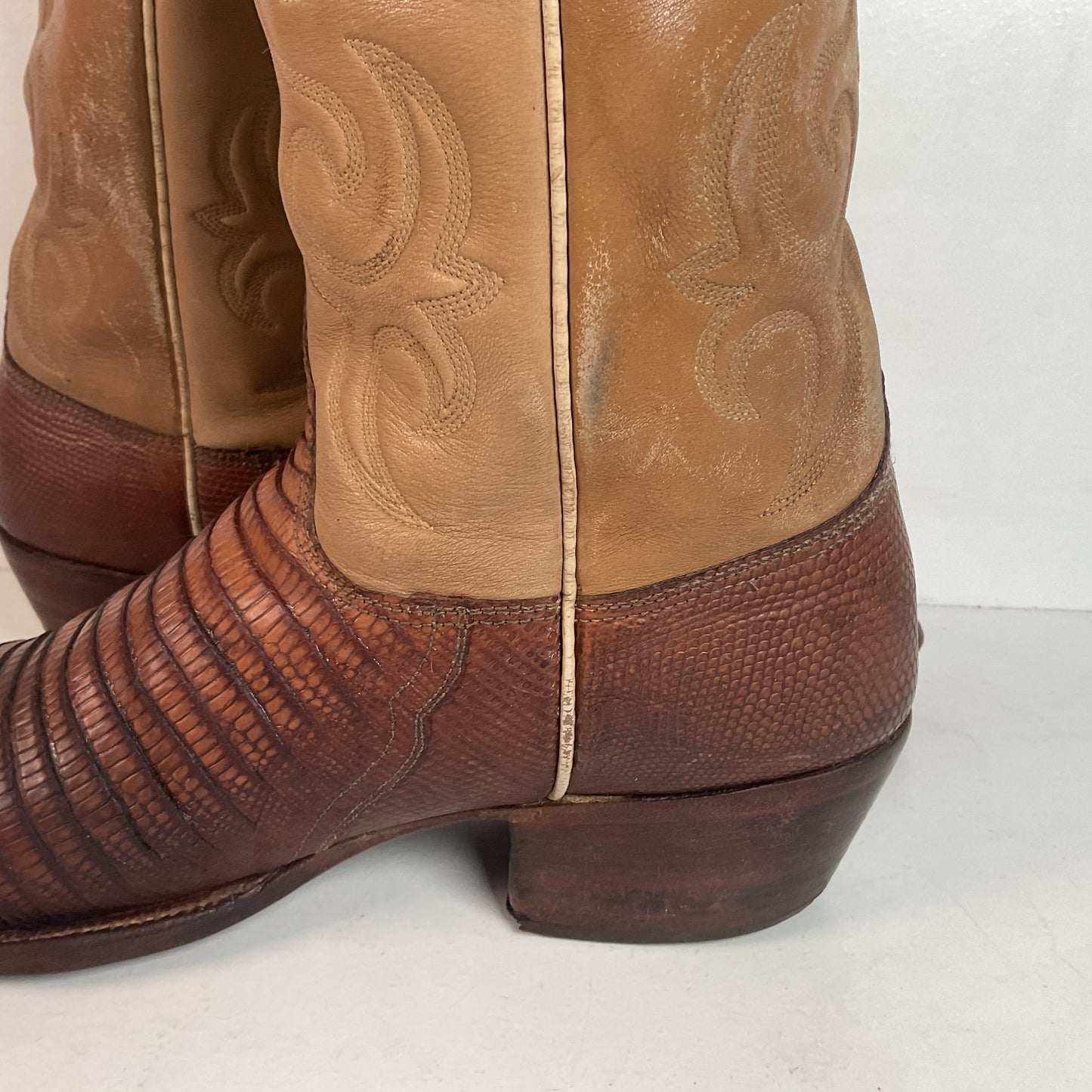 Vintage Lucchese San Antonio Lizard Teju Cowboy Boots 9.5 B