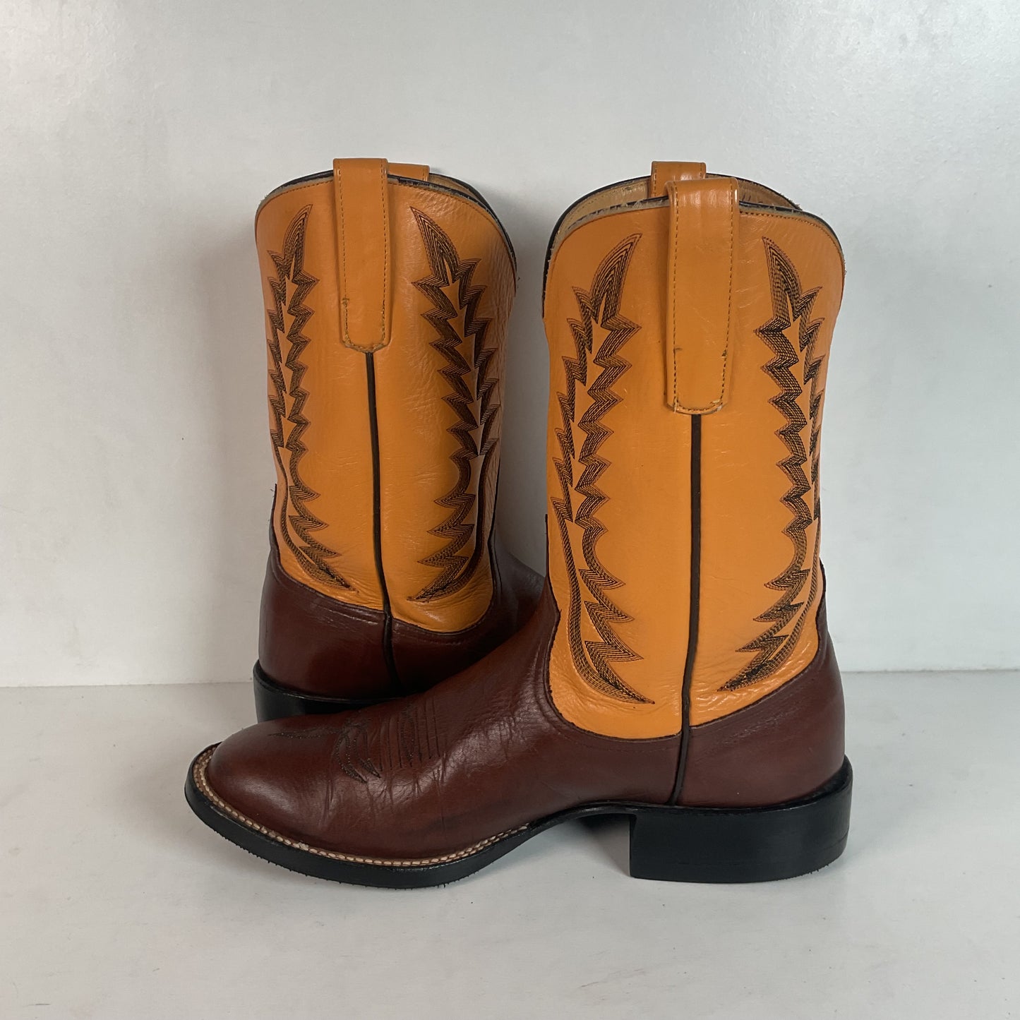 Anderson Bean Leather Roper Western Boots 9 D Mango Yellow USA Recraft