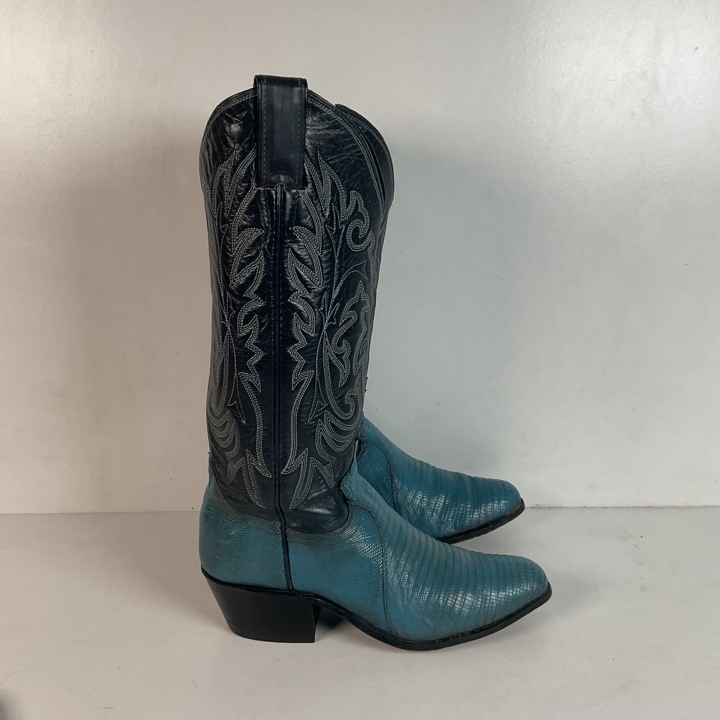 Vintage Justin Turquoise Cowgirl Boots 5 B Zipper Teju Lizard Vamp