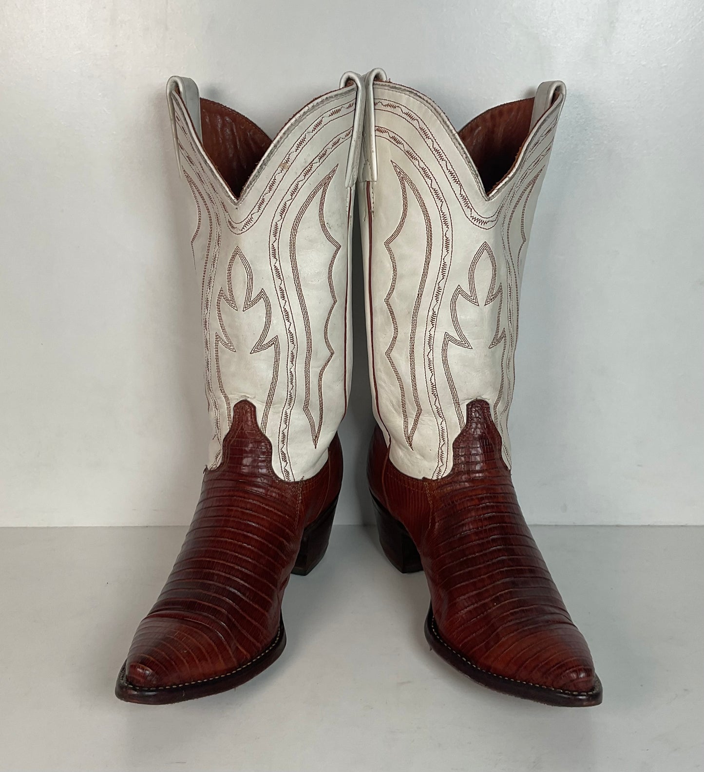 Vintage J Chisholm White Cowgirl Boots 7.5 M Teju Lizard